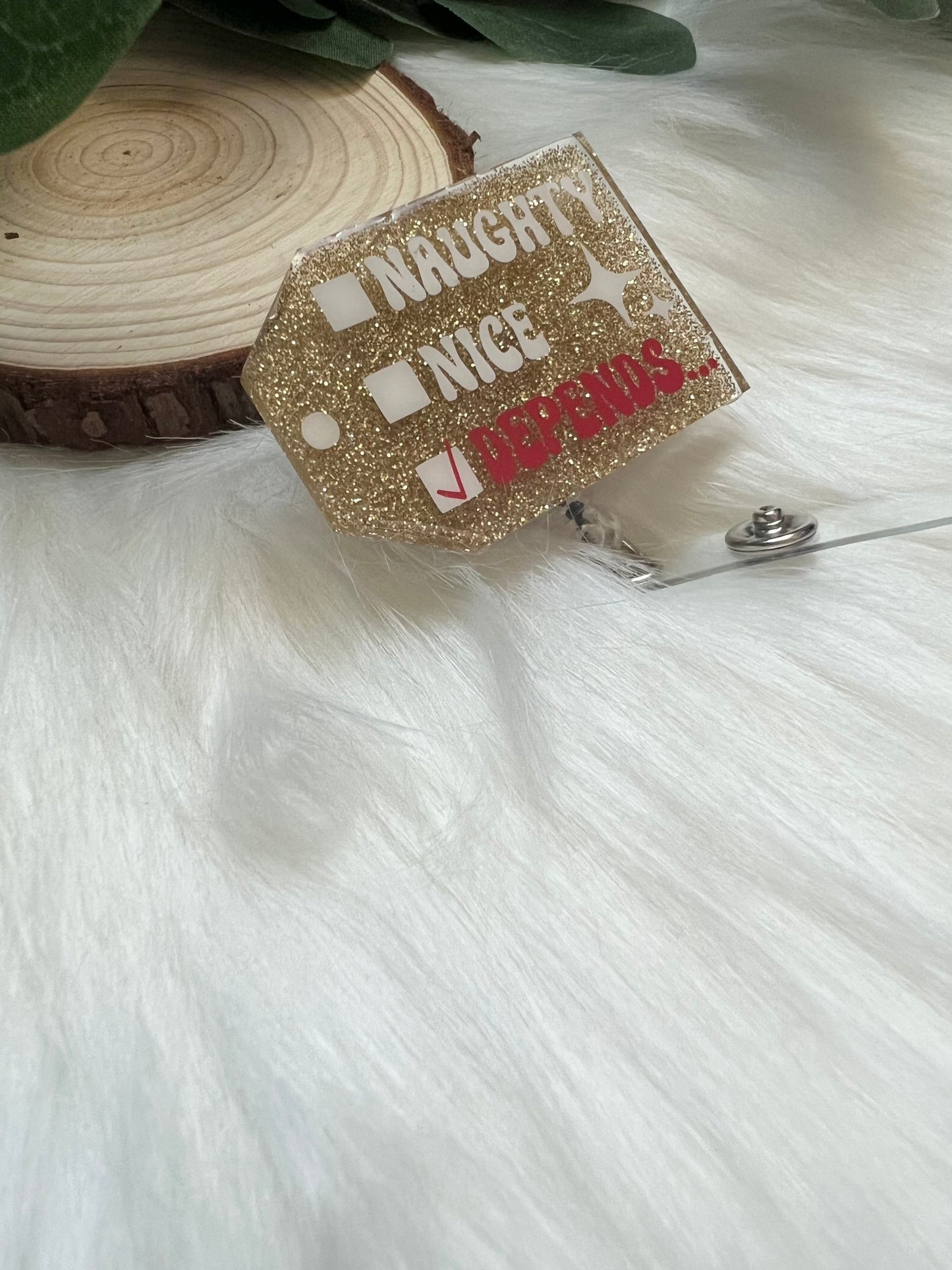 Naughty Nice Badge Reel--Christmas Badge Reel-Nurse Badge Reel-Winter Badge Reel-Glitter Badge Reel-Festive Badge Reel-Stocking Stuffer