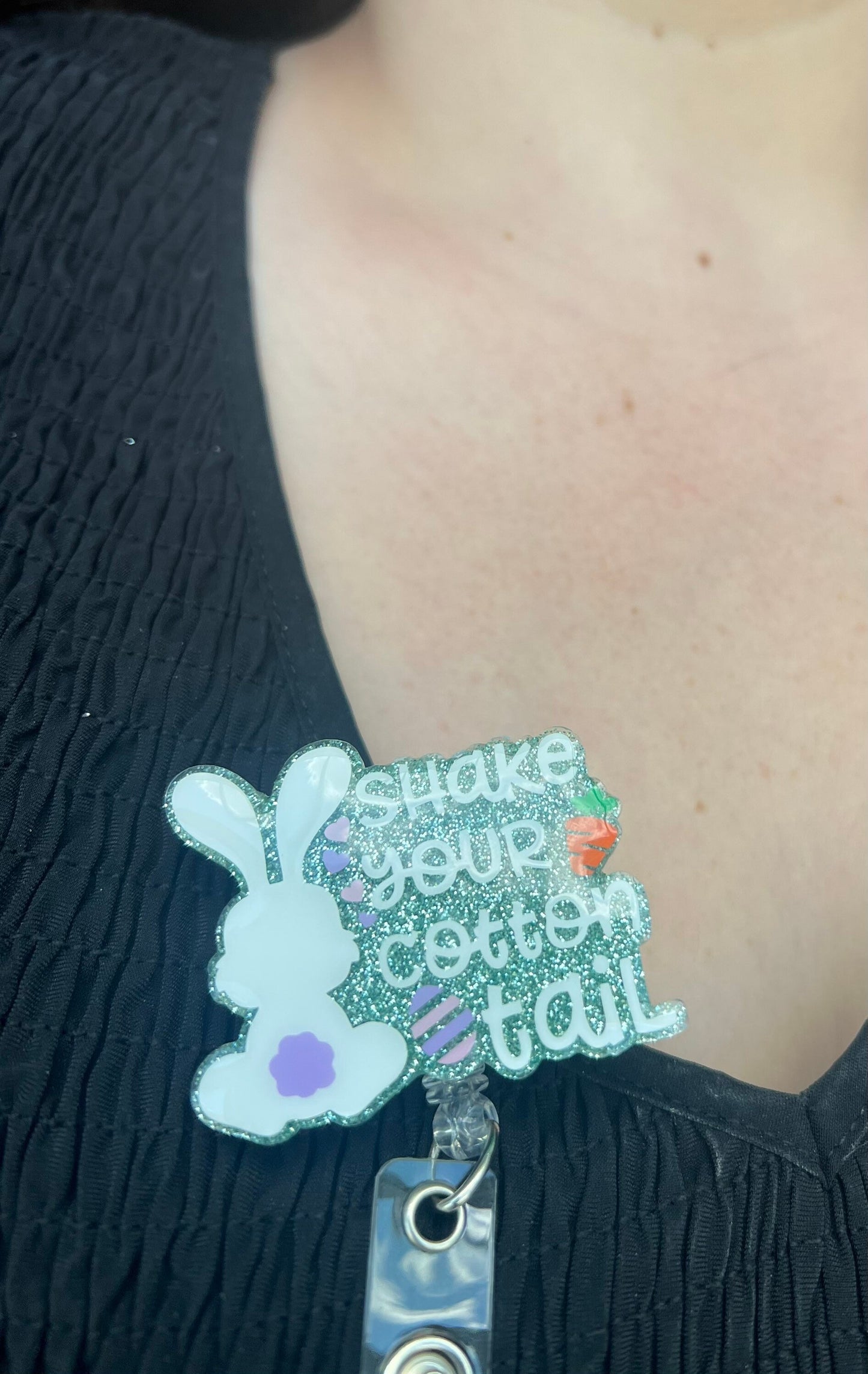 Shake Your Cottontail Badge Reel--Easter Badge Reel-Nurse Badge Reel-Spring Badge Reel-Glitter Badge Reel-Bunny Badge Reel-Basket Stuffer