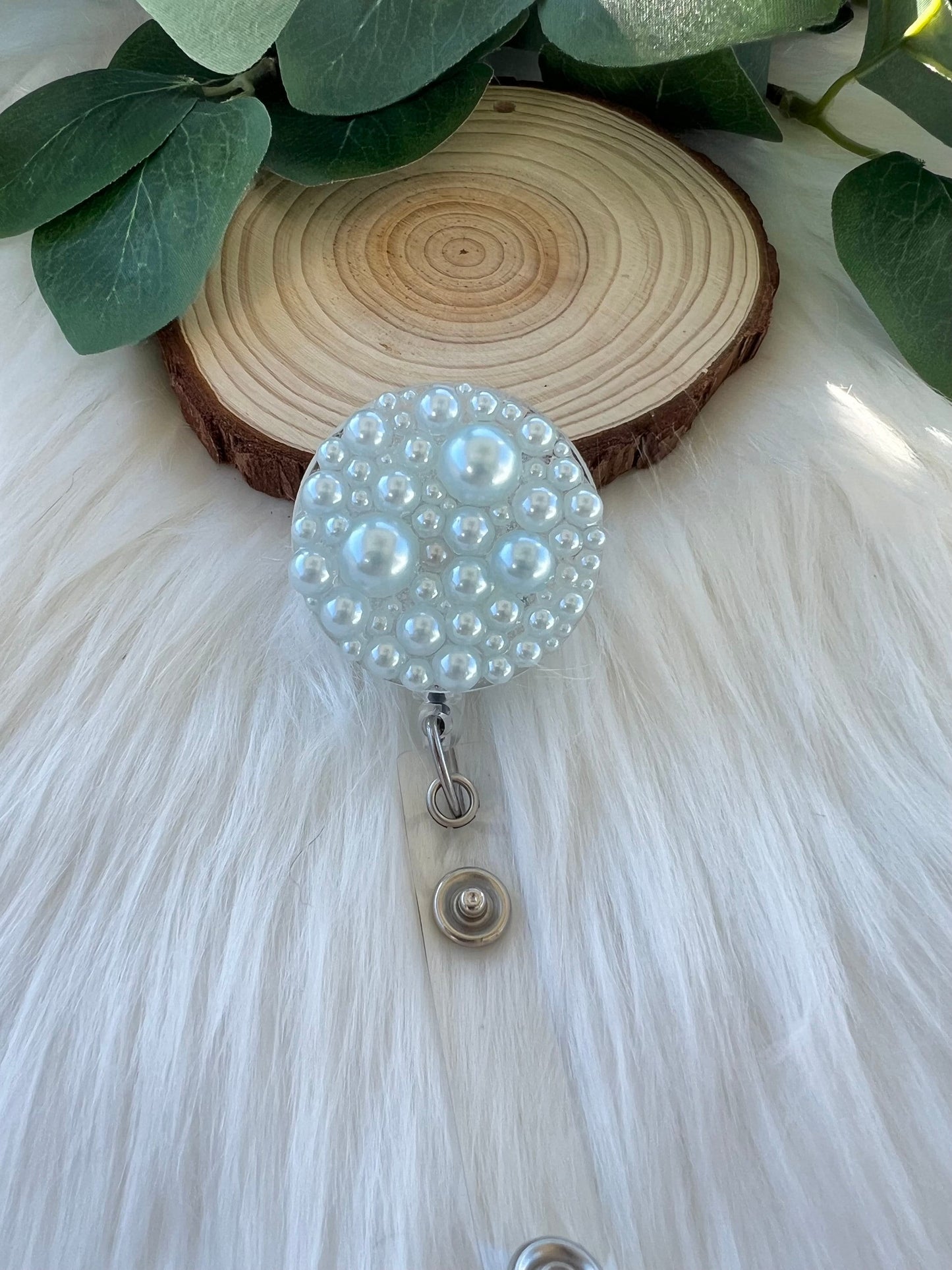 Hint of Blue Pearl Badge Reel--Heart Badge Reel-Pearl Badge Reel-Pearl Badge Holder-Badge Reel Cute-Glitter Badge Reel-Flashy Badge