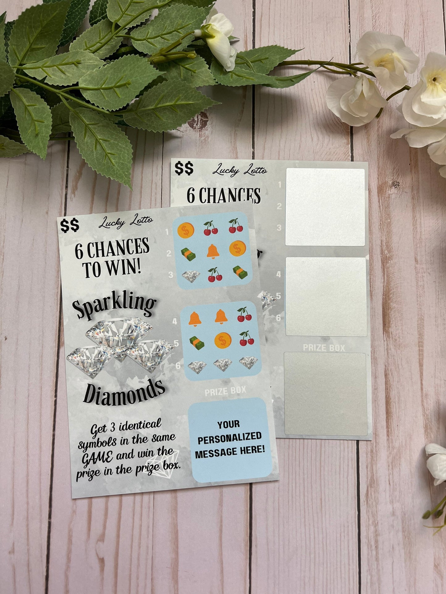Sparkling Diamonds Scratch Ticket-- Scratch Card-Scratch Off Card-Secret Message-Baby Reveal Ideas-Secret Message Card-Surprise Trip Ticket