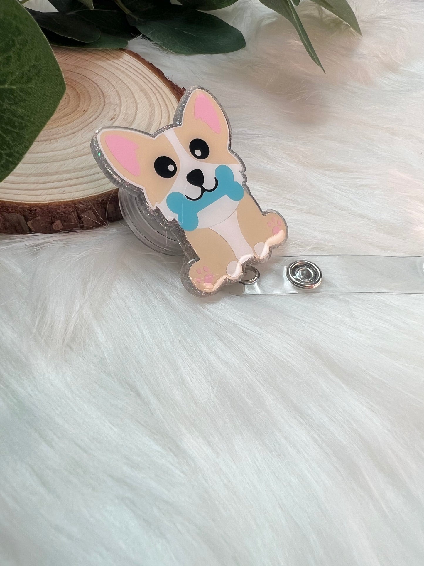 Corgi Dog Badge Reel--Funny Badge Reel-Dog Mom Badge Reel-Dog Mom Gifts-Corgi Gift-Coworker Gift-Glitter Badge Reel-Nurse Badge Reel