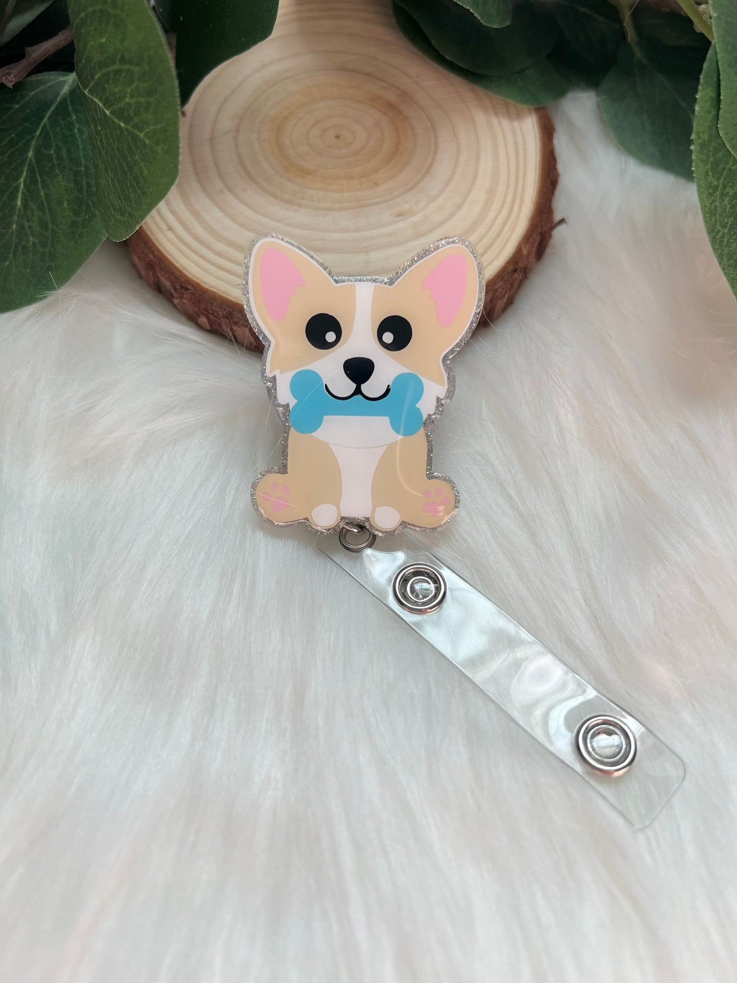 Corgi Dog Badge Reel--Funny Badge Reel-Dog Mom Badge Reel-Dog Mom Gifts-Corgi Gift-Coworker Gift-Glitter Badge Reel-Nurse Badge Reel