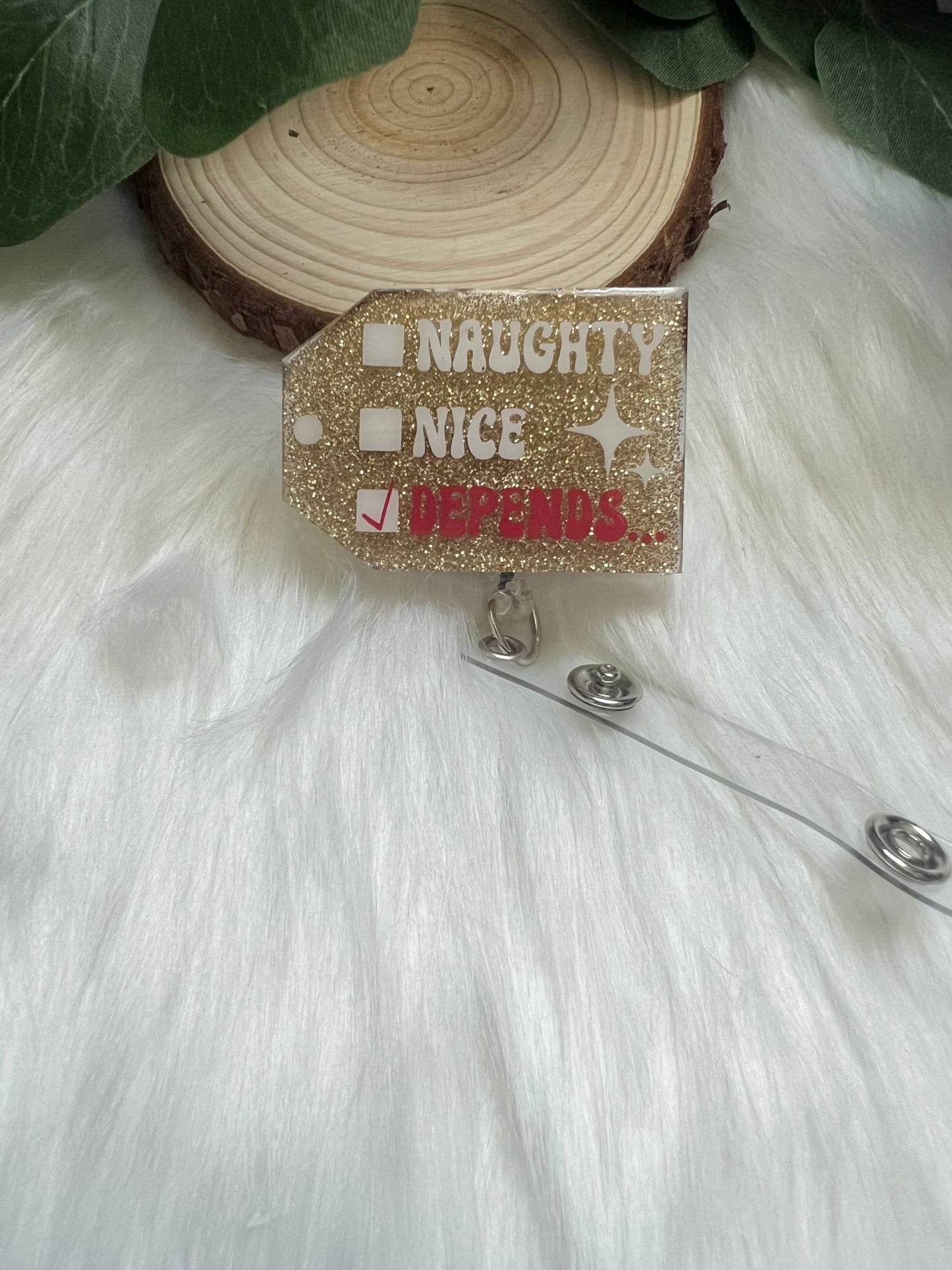 Naughty Nice Badge Reel--Christmas Badge Reel-Nurse Badge Reel-Winter Badge Reel-Glitter Badge Reel-Festive Badge Reel-Stocking Stuffer