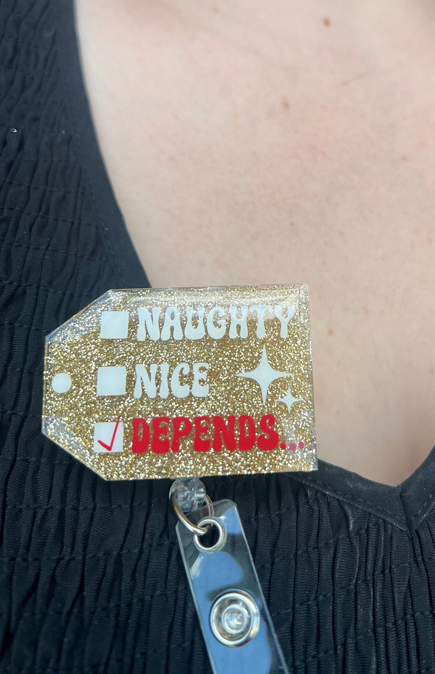 Naughty Nice Badge Reel--Christmas Badge Reel-Nurse Badge Reel-Winter Badge Reel-Glitter Badge Reel-Festive Badge Reel-Stocking Stuffer