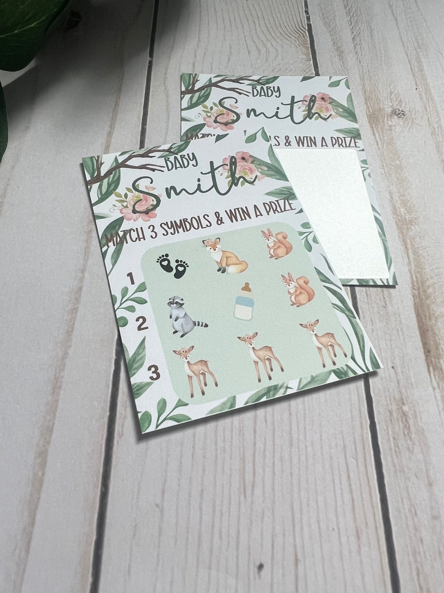Girl Woodland Animals Lotto Scratch Game-Baby Lottery Game-Diaper Raffle Ticket-Custom Baby Game-Baby Shower Reveal-Scratch Off and Win Game