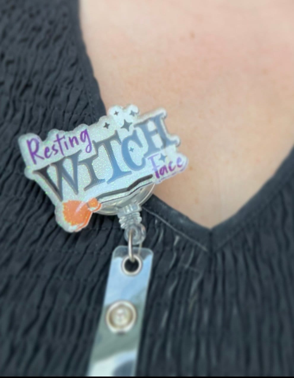 Resting Witch Badge Reel--Halloween Badge Reel-Nurse Badge Reel-Fall Badge Reel-Glitter Badge Reel-Festive Badge Reel-Stocking Stuffer