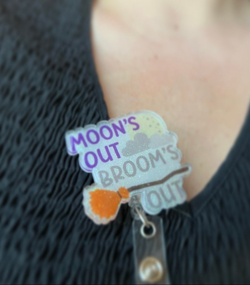 Witch Broom Badge Reel--Halloween Badge Reel-Nurse Badge Reel-Fall Badge Reel-Glitter Badge Reel-Festive Badge Reel-Stocking Stuffer