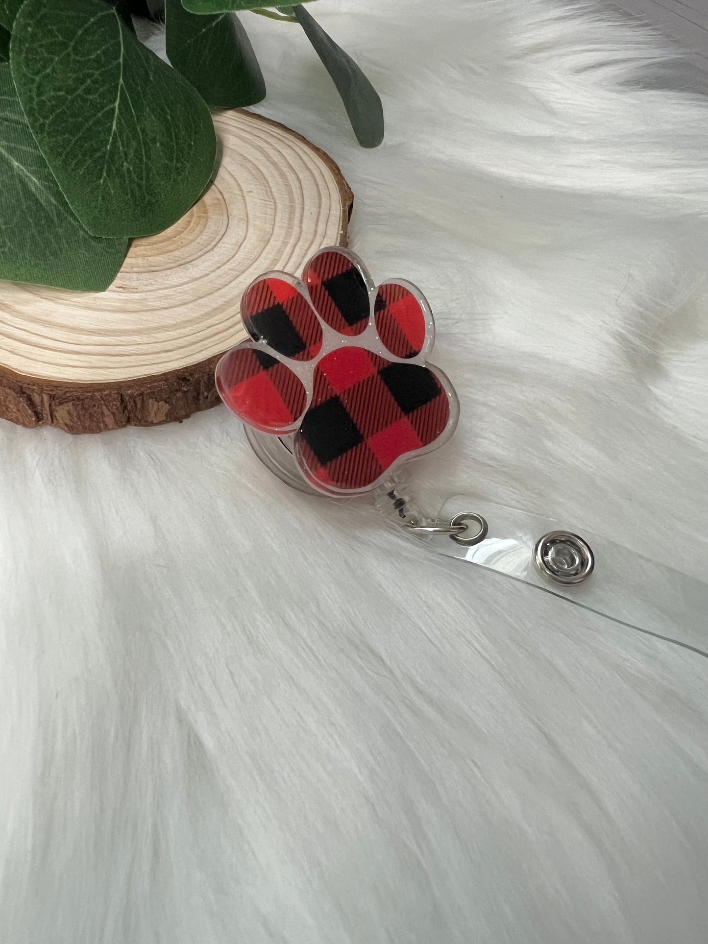 Plaid Paw Print Badge Reel--Dog Print Badge Reel-Dog Mom Badge Reel-Dog Mom Gifts-Corgi Gift-Vet Gift-Glitter Badge Reel-Nurse Badge Reel