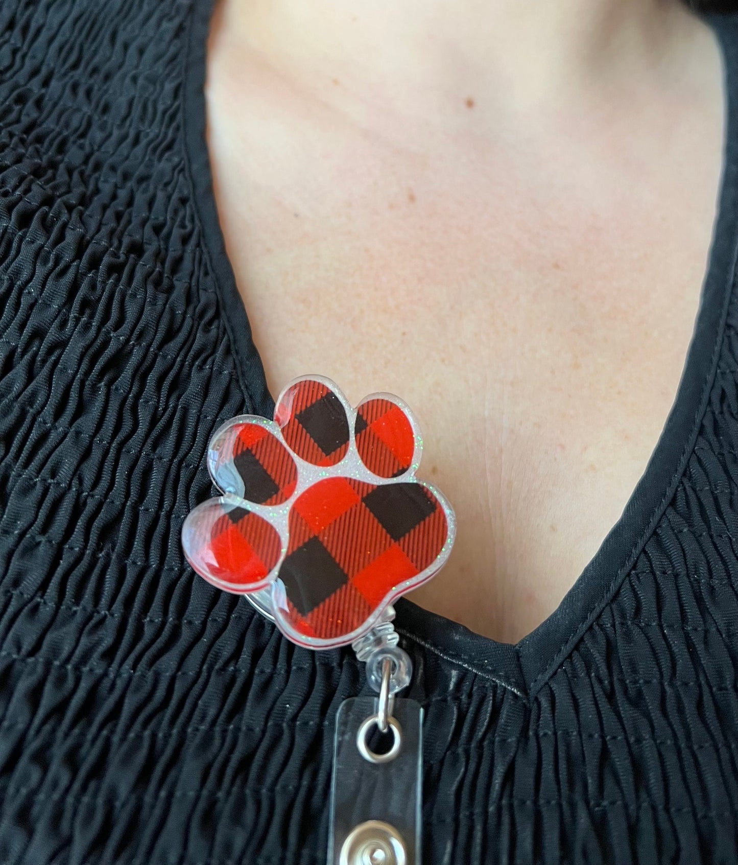 Plaid Paw Print Badge Reel--Dog Print Badge Reel-Dog Mom Badge Reel-Dog Mom Gifts-Corgi Gift-Vet Gift-Glitter Badge Reel-Nurse Badge Reel