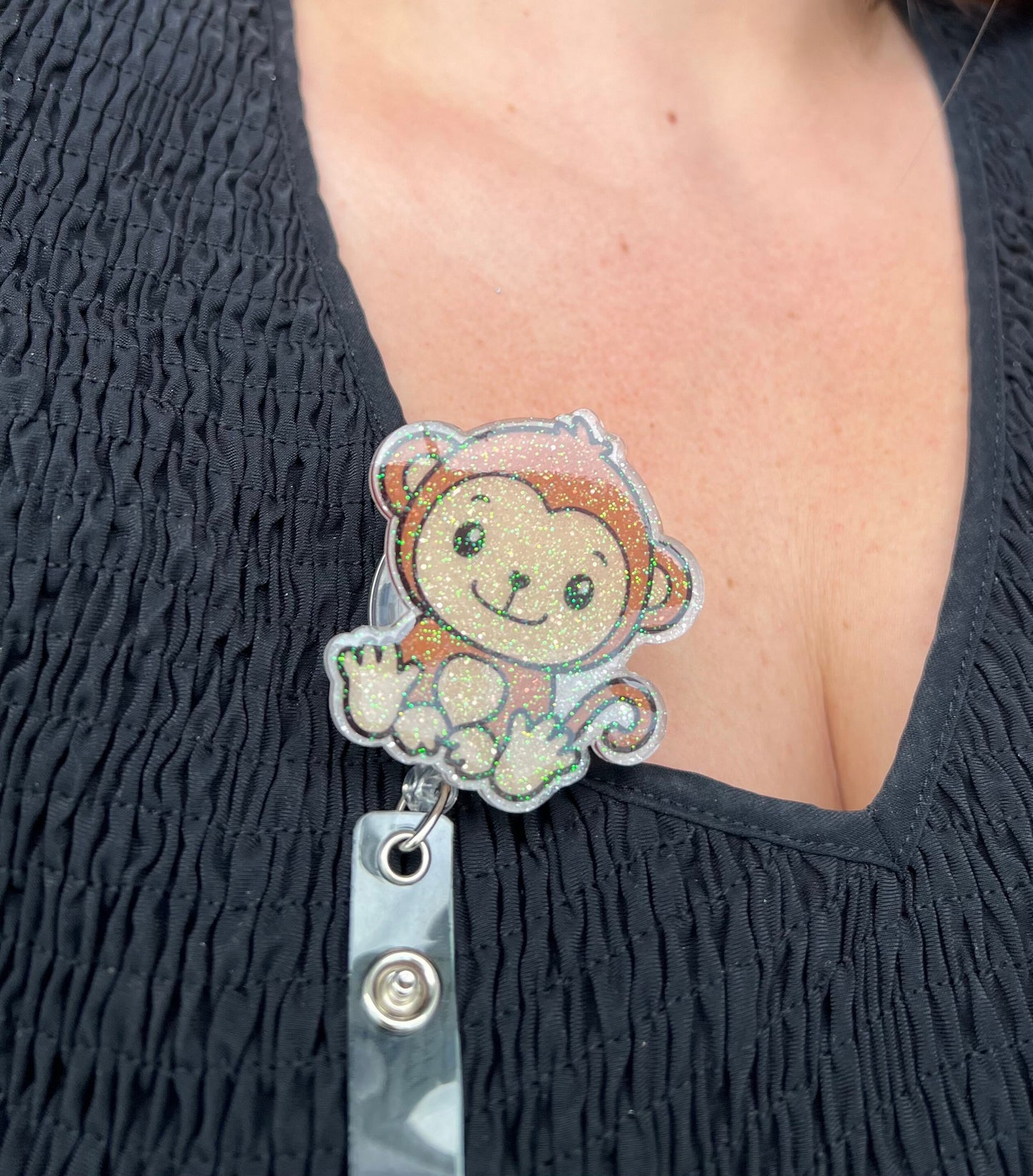 Monkey Badge Reel--Baby Monkey Badge Reel-baby Animal Badge Reel-Dog Mom Gifts-Veterinarian Gift-Monkey Lover Gift-Glitter Badge Reel