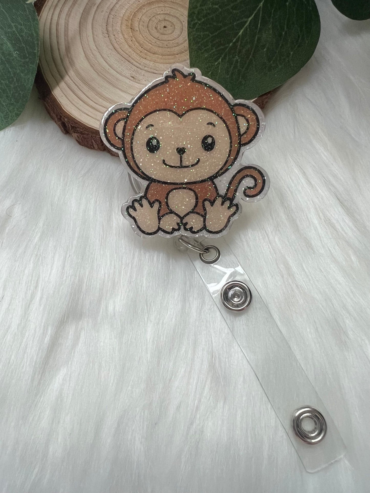 Monkey Badge Reel--Baby Monkey Badge Reel-baby Animal Badge Reel-Dog Mom Gifts-Veterinarian Gift-Monkey Lover Gift-Glitter Badge Reel