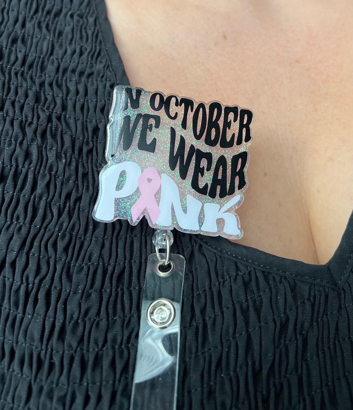 October Pink Badge Reel-- Teacher Badge Reel-Nursing Appreciation-Teacher Badge Holder-Breast Cancer Badge-Women Health Nurse-Pink Ribbon