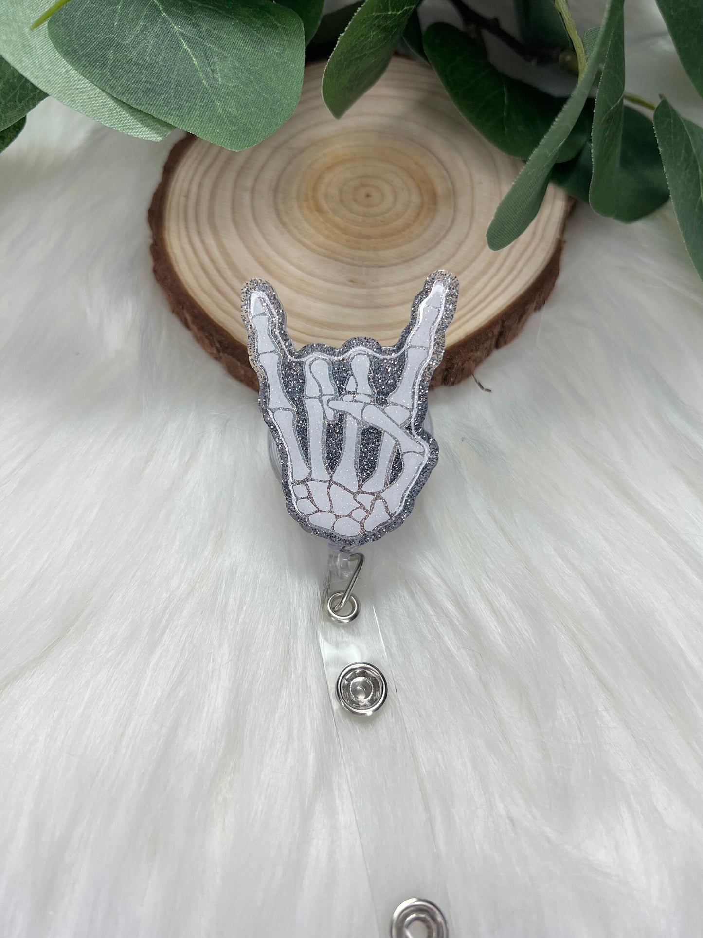 Rock Skeleton Badge Reel--Halloween Badge Reel-Nurse Badge Reel-Fall Badge Reel-Glitter Badge Reel-Festive Badge Reel-Stocking Stuffer