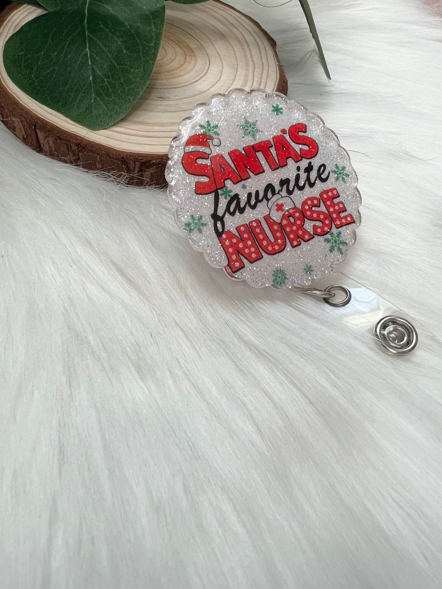 Santa’s Favorite Nurse Badge Reel--Christmas Badge Reel-Nurse Badge Reel-Winter Badge Reel-Glitter Badge Reel-Festive Santa Badge Reel