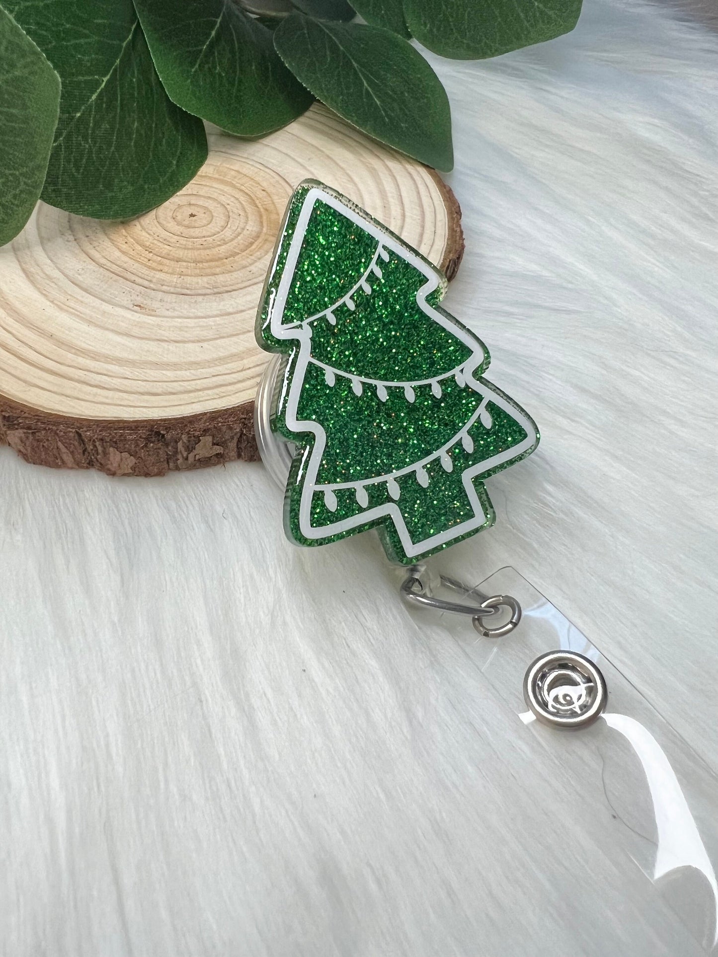 Green Tree Badge Reel--Christmas Badge Reel-Nurse Badge Reel-Winter Badge Reel-Glitter Badge Reel-Festive Badge Reel-Stocking Stuffer