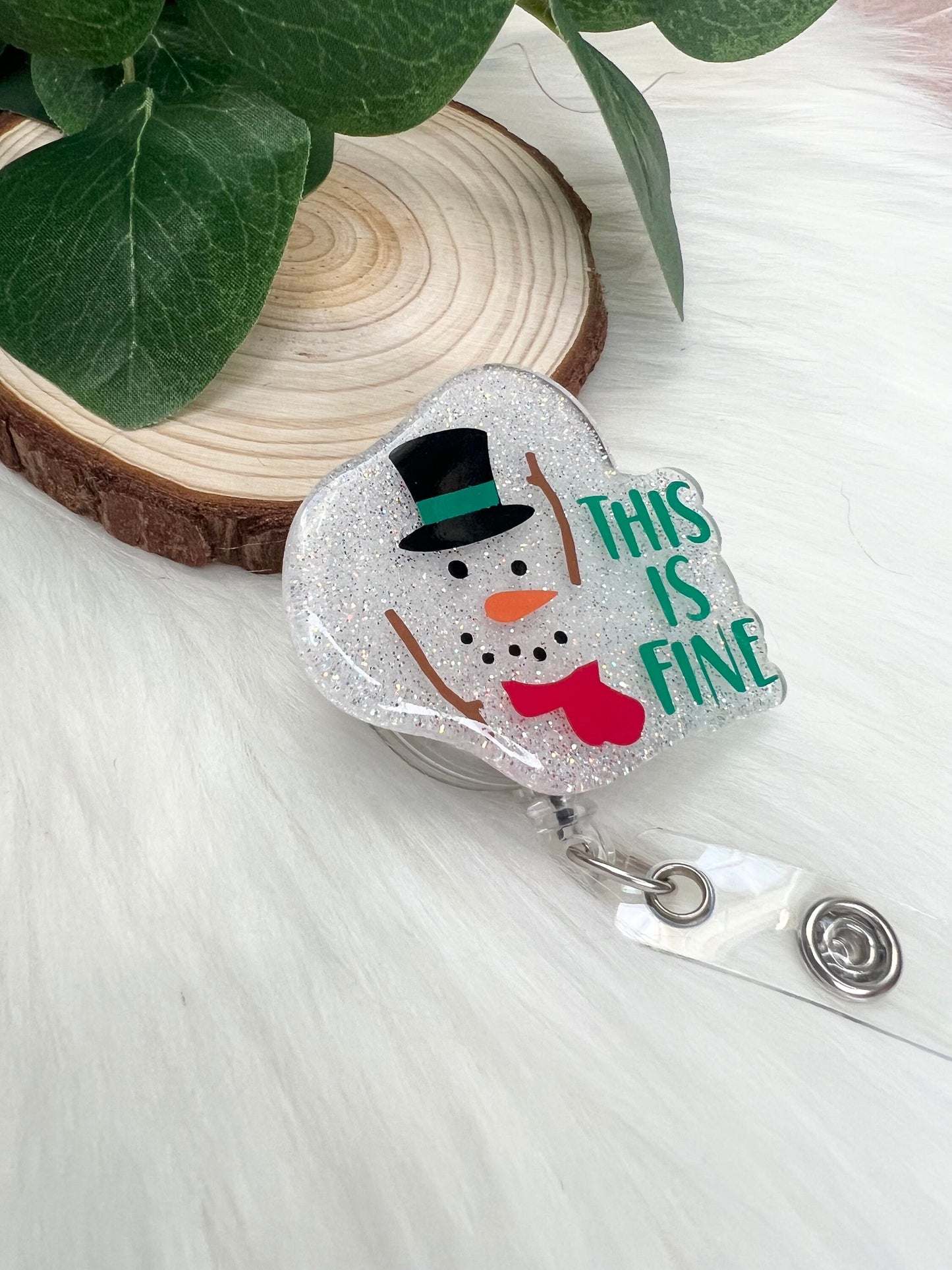 Melted Snowman Badge Reel--Christmas Badge Reel-Nurse Badge Reel-Winter Badge Reel-Glitter Badge Reel-Festive Badge Reel-Stocking Stuffer
