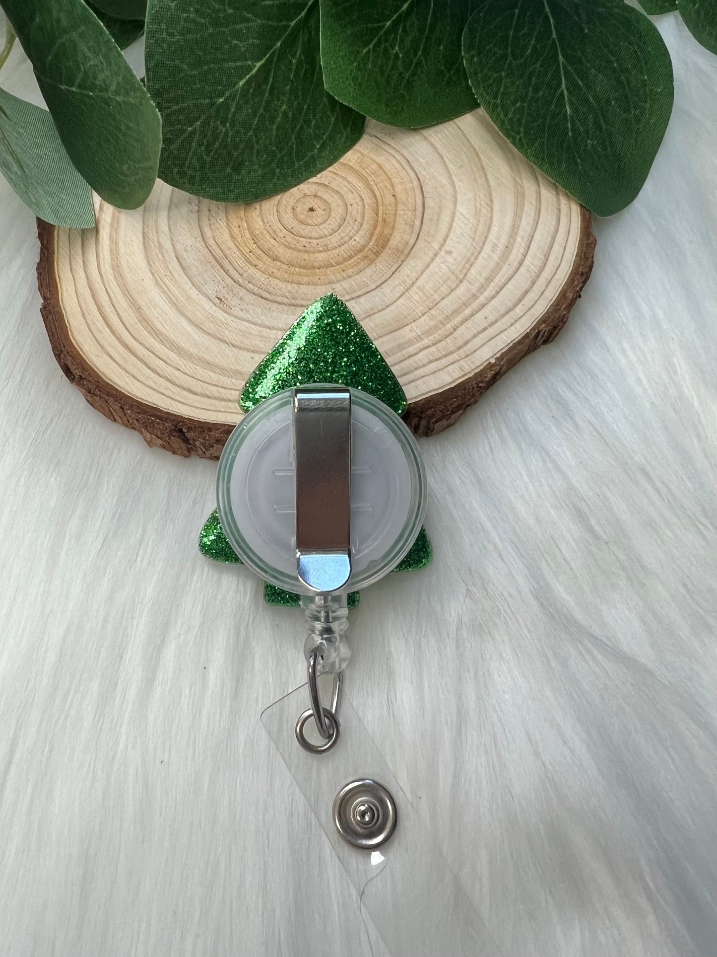 Green Tree Badge Reel--Christmas Badge Reel-Nurse Badge Reel-Winter Badge Reel-Glitter Badge Reel-Festive Badge Reel-Stocking Stuffer