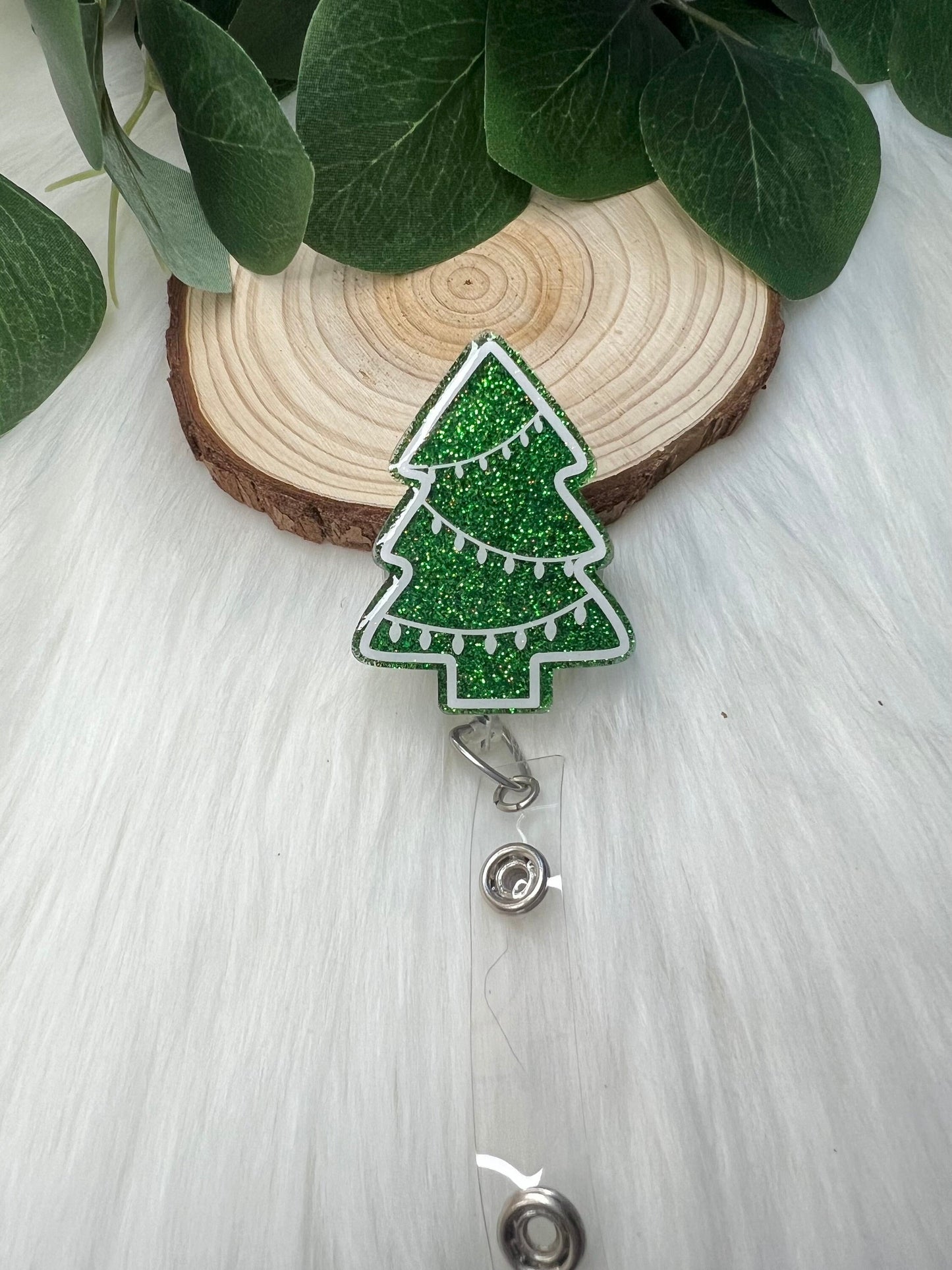 Green Tree Badge Reel--Christmas Badge Reel-Nurse Badge Reel-Winter Badge Reel-Glitter Badge Reel-Festive Badge Reel-Stocking Stuffer
