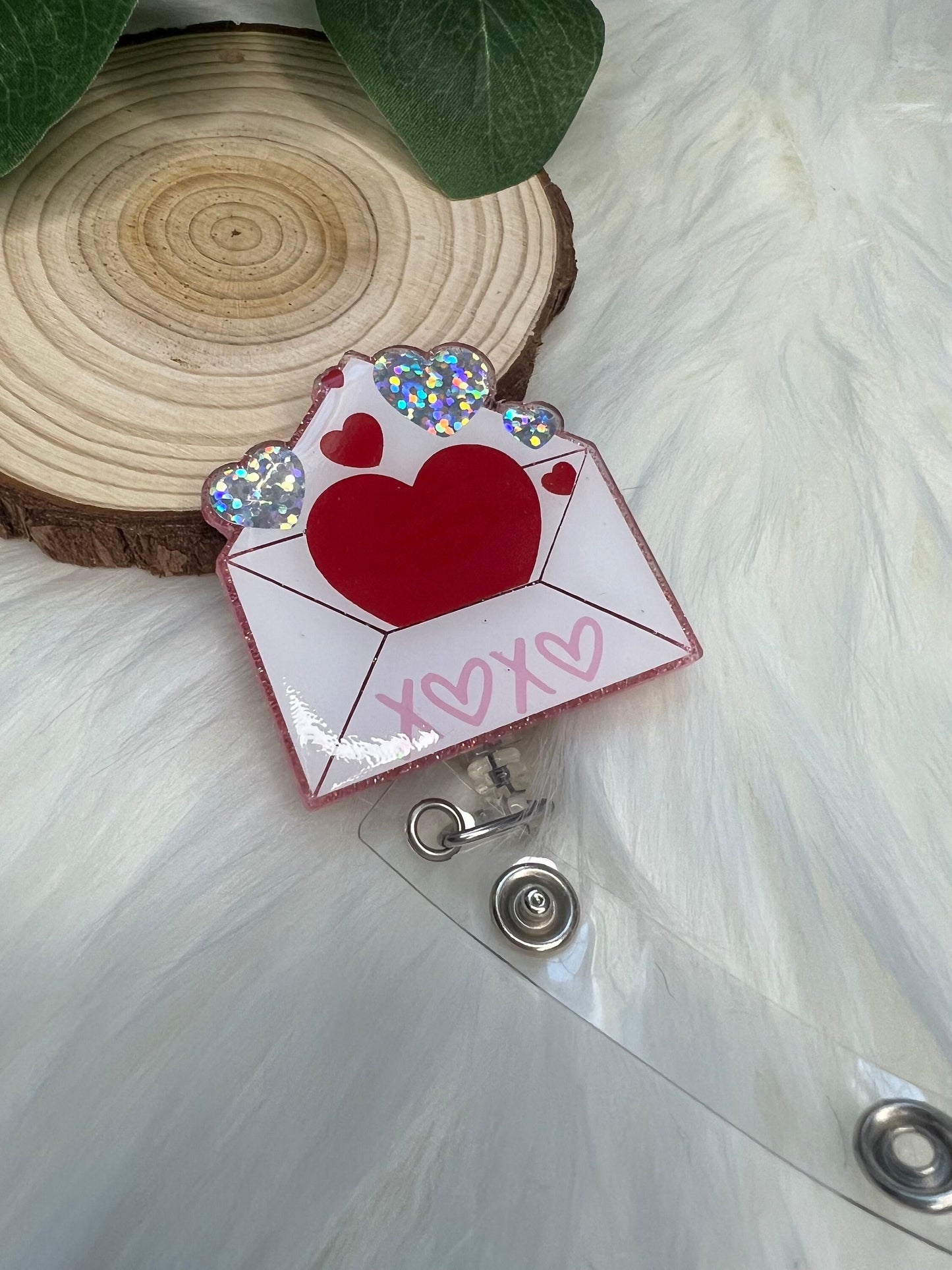 Heart Love Letter Badge Reel--Heart Badge Reel-Cupid Badge Reel-Love Day Coworker Gift-Valentine's Gift-Glitter Badge Reel-Nurse Badge Reel