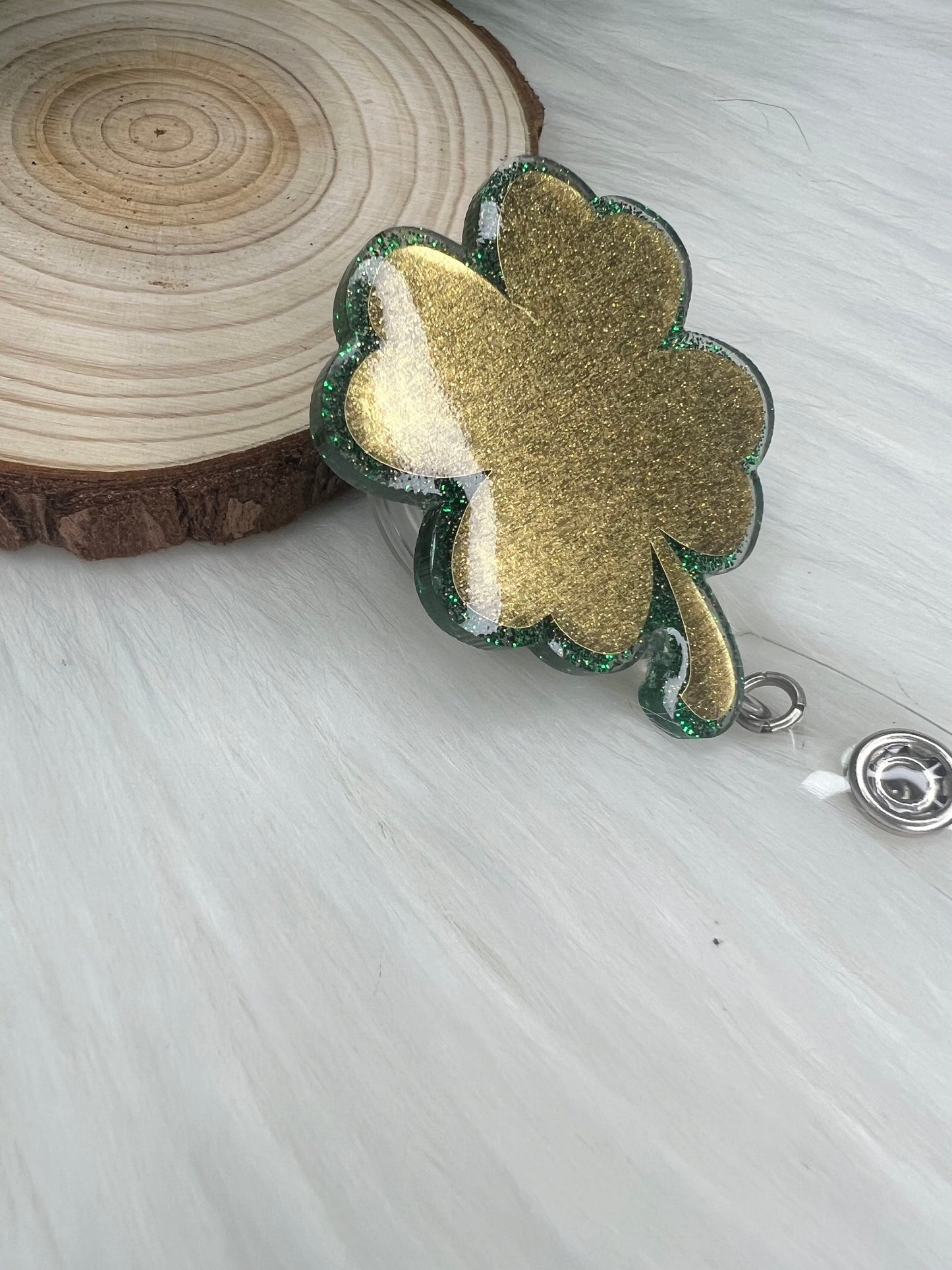 Glitter Clover Badge Reel--St. Patricks Badge Reel-Lucky Clover Badge Reel-Coworker Gift-Glitter Leprechaun Badge-Nurse Badge Reel