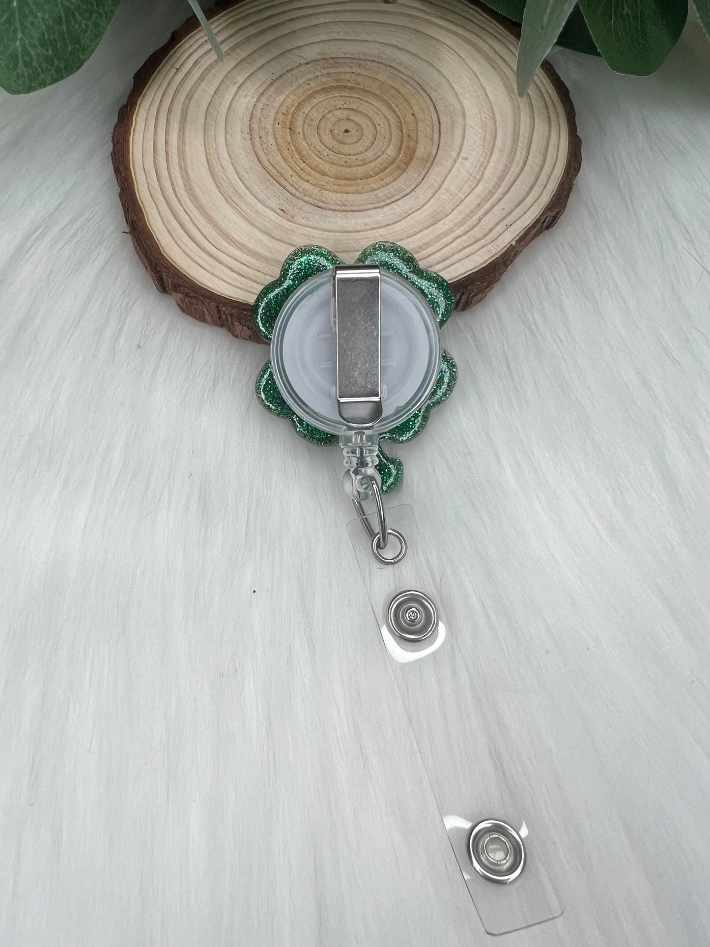 Glitter Clover Badge Reel--St. Patricks Badge Reel-Lucky Clover Badge Reel-Coworker Gift-Glitter Leprechaun Badge-Nurse Badge Reel