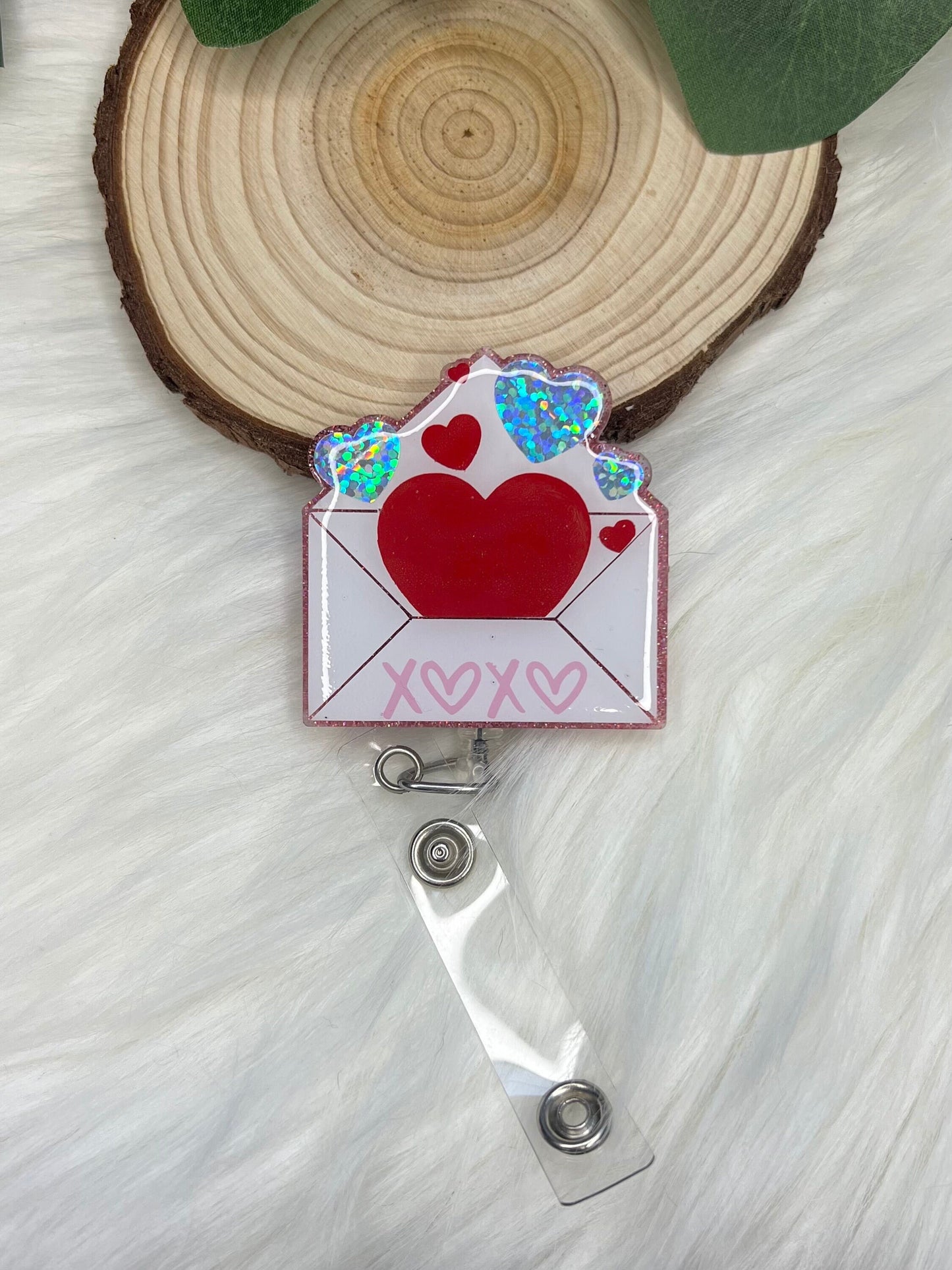 Heart Love Letter Badge Reel--Heart Badge Reel-Cupid Badge Reel-Love Day Coworker Gift-Valentine's Gift-Glitter Badge Reel-Nurse Badge Reel