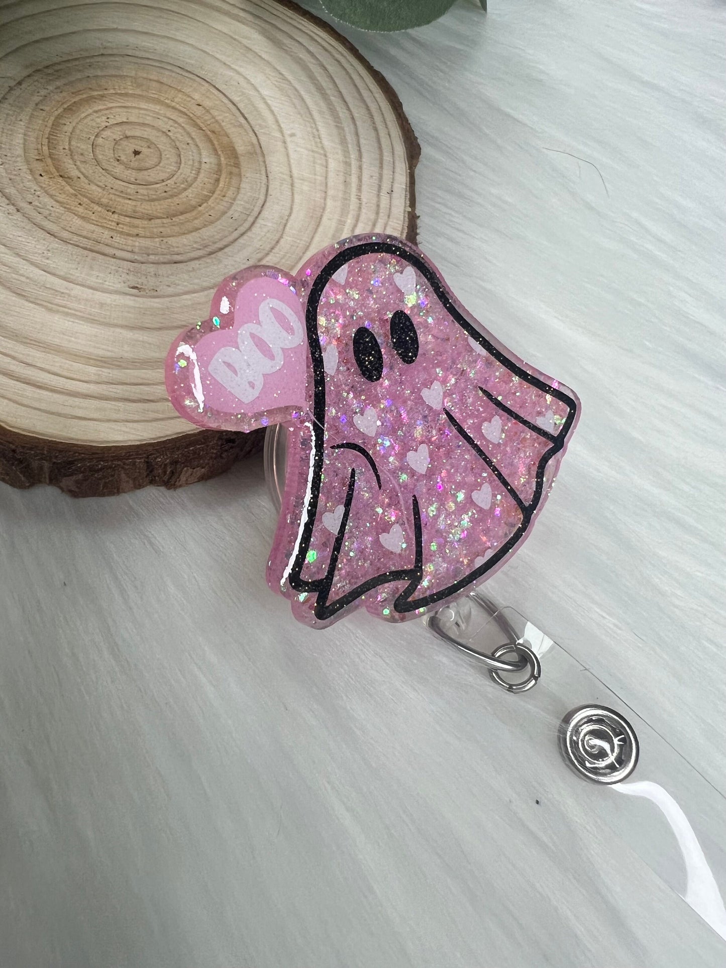 Heart Balloon Ghost Badge Reel—Valentines Badge Reel-Nurse Badge Reel-Love Badge Reel-Glitter Badge Reel-Festive Badge Reel-Love Ghost Badge