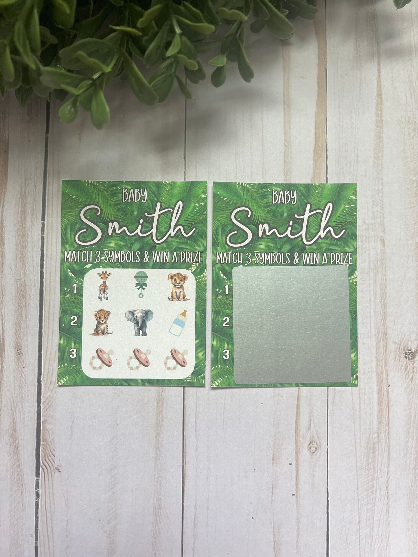 Greenery Safari Animal Baby Shower Scratch Game--Baby Lottery Game-Diaper Raffle Ticket-Custom Baby Game-Jungle Baby Shower Reveal
