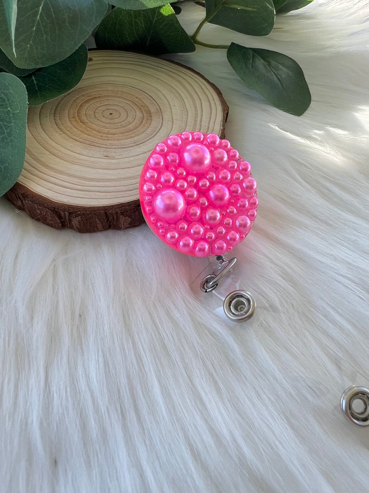 Hot Pink Pearl Badge Reel--Heart Badge Reel-Pearl Badge Reel-Pearl Badge Holder-Badge Reel Cute-Glitter Badge Reel-Flashy Badge