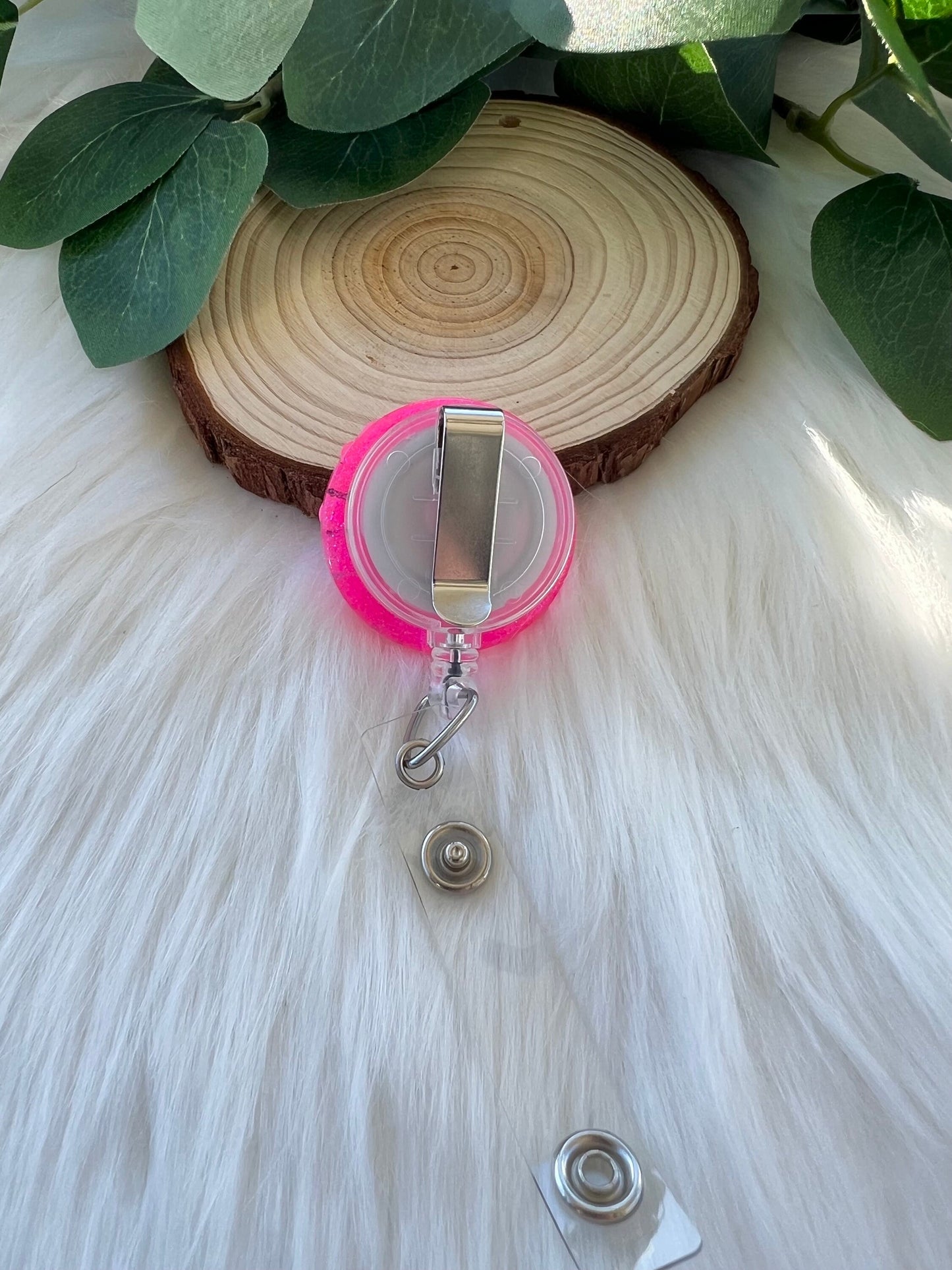 Hot Pink Pearl Badge Reel--Heart Badge Reel-Pearl Badge Reel-Pearl Badge Holder-Badge Reel Cute-Glitter Badge Reel-Flashy Badge