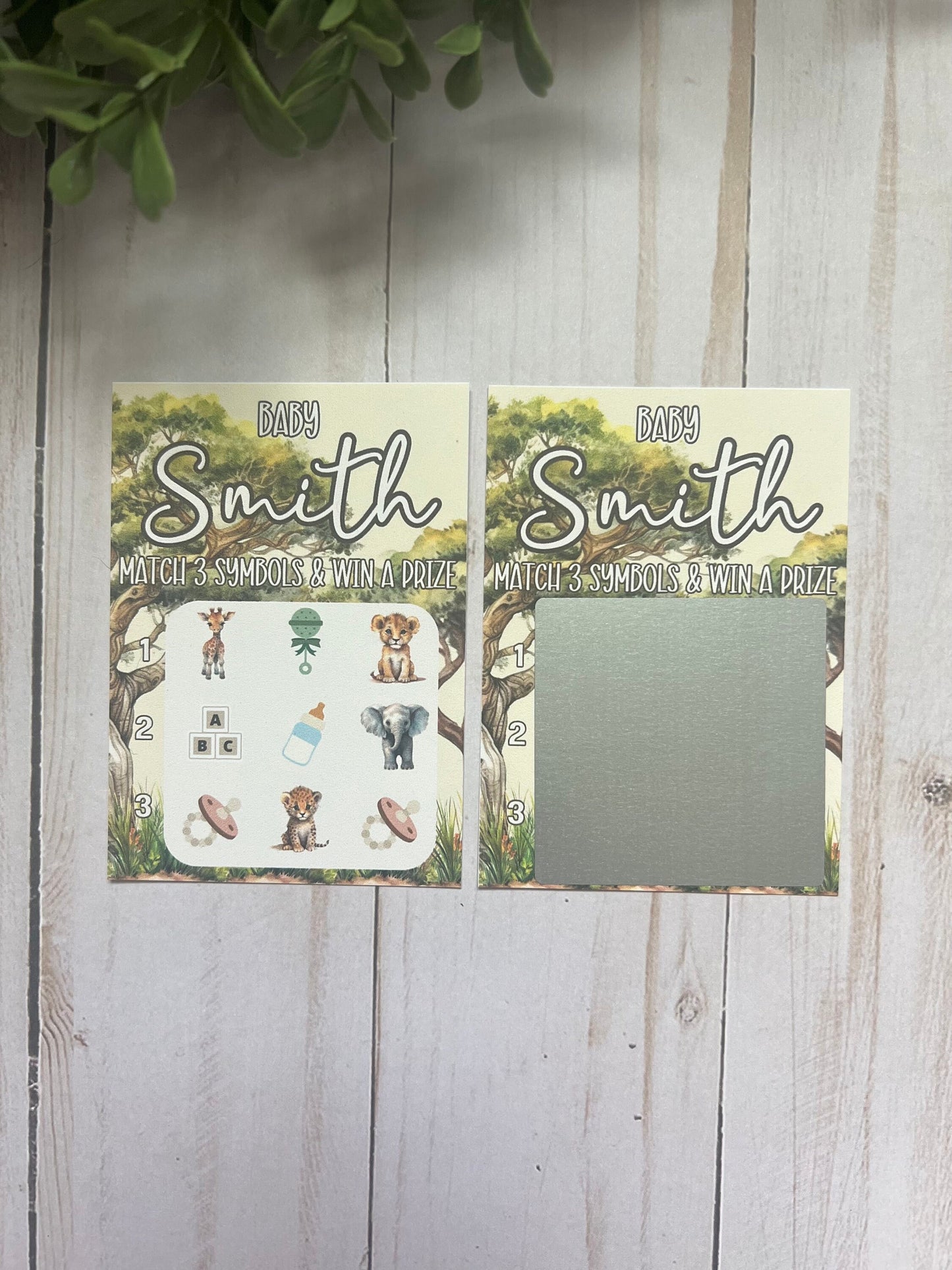 Safari Animal Baby Shower Scratch Game--Baby Lottery Game-Diaper Raffle Ticket-Custom Baby Game-Green Baby Shower Reveal- Scratch Off Game