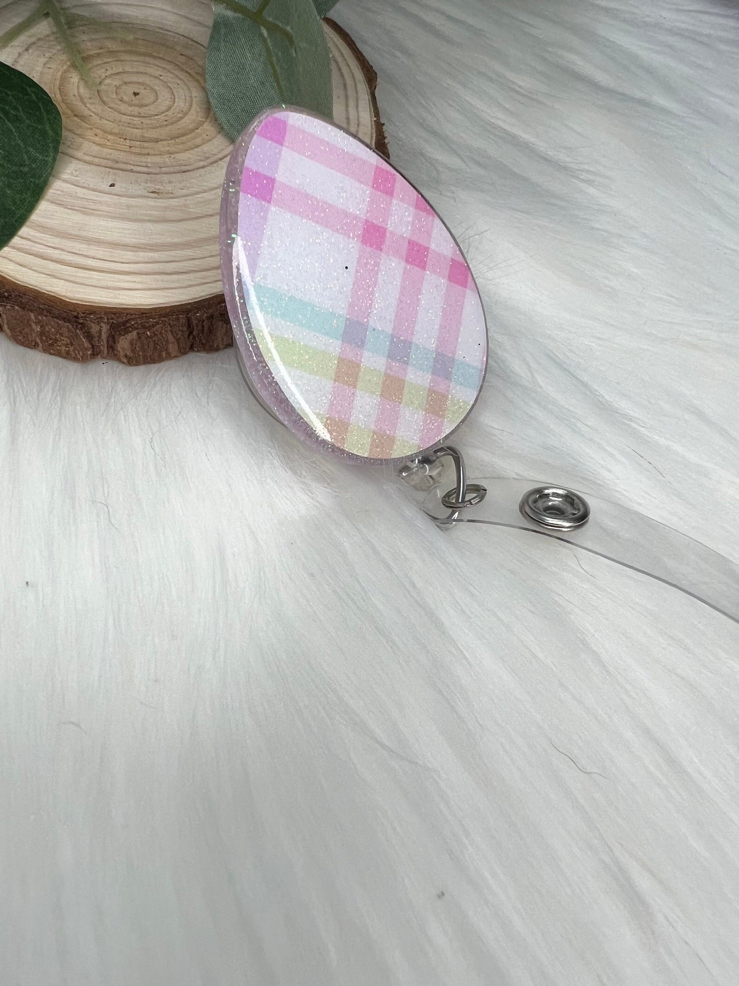 Plaid Easter Egg Badge Reel--Easter Badge Reel-Easter Egg Badge Reel-Spring Badge Reel-Glitter Badge Reel-Bunny Badge Reel-Basket Stuffer