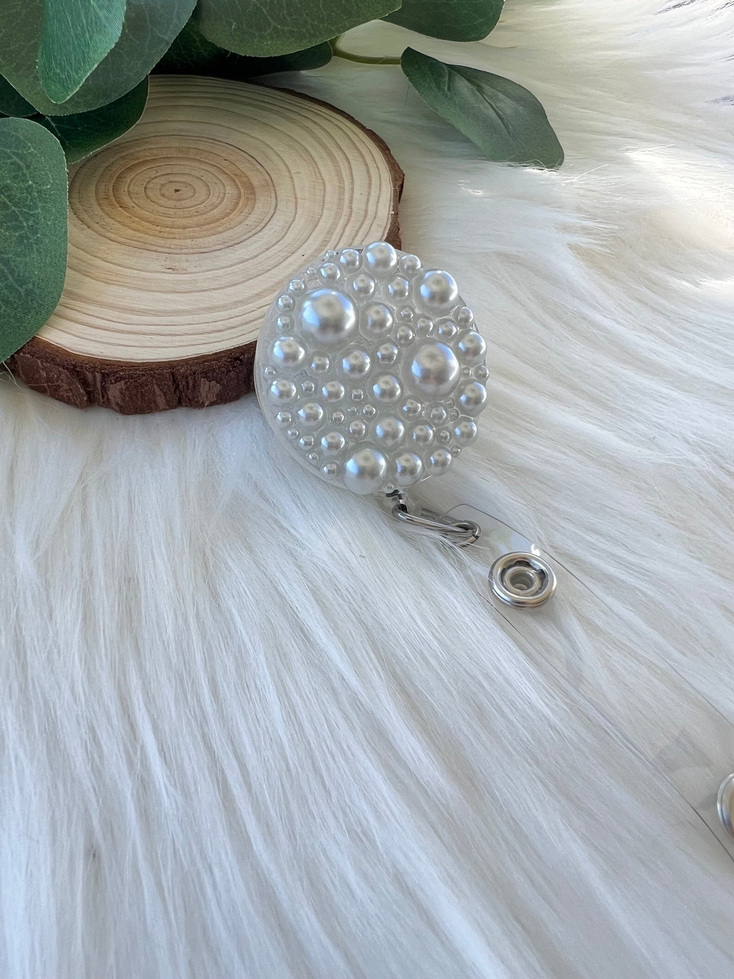 Light Gray Pearl Badge Reel--Heart Badge Reel-Pearl Badge Reel-Pearl Badge Holder-Badge Reel Cute-Glitter Badge Reel-Flashy Badge