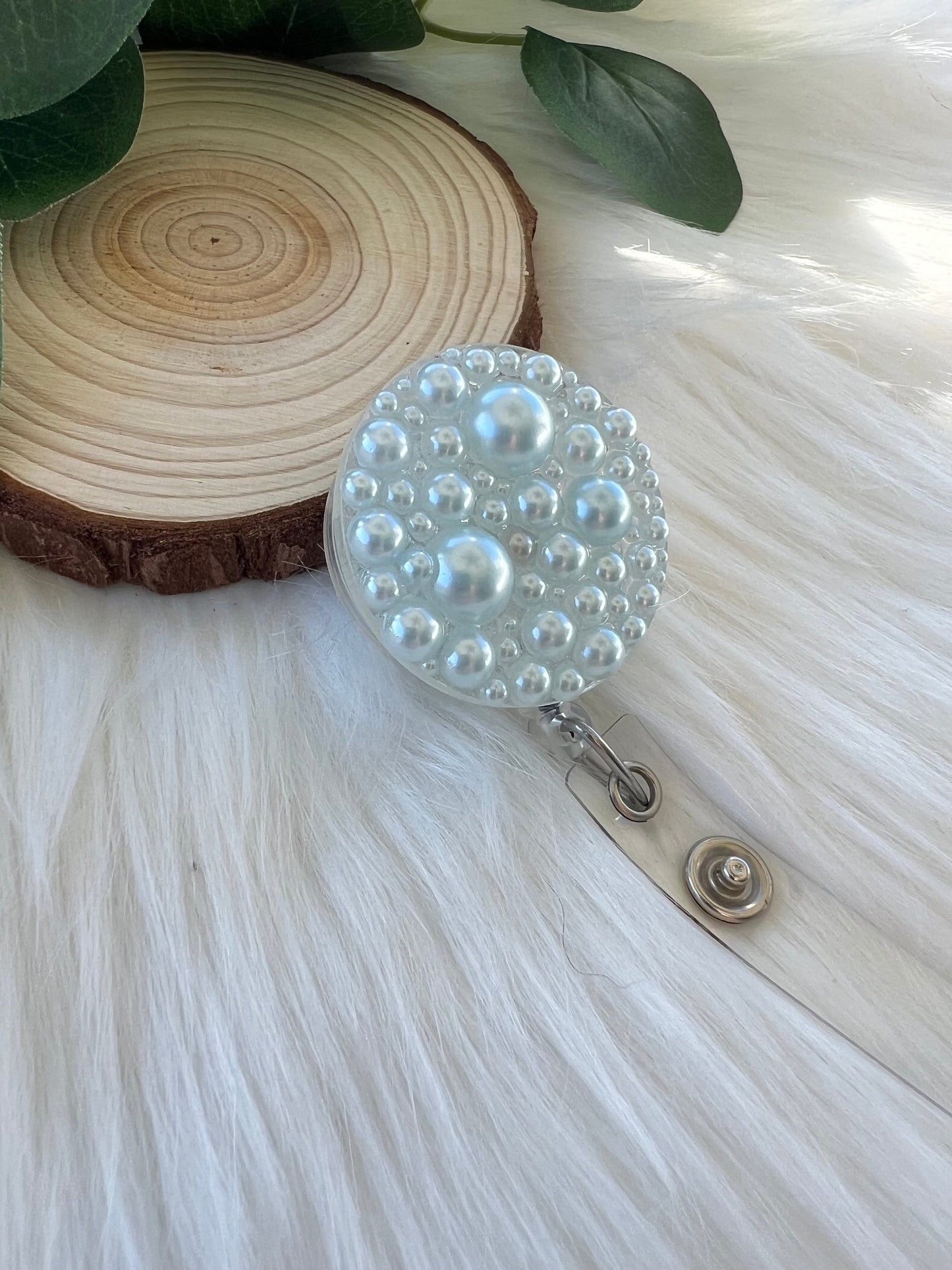 Hint of Blue Pearl Badge Reel--Heart Badge Reel-Pearl Badge Reel-Pearl Badge Holder-Badge Reel Cute-Glitter Badge Reel-Flashy Badge