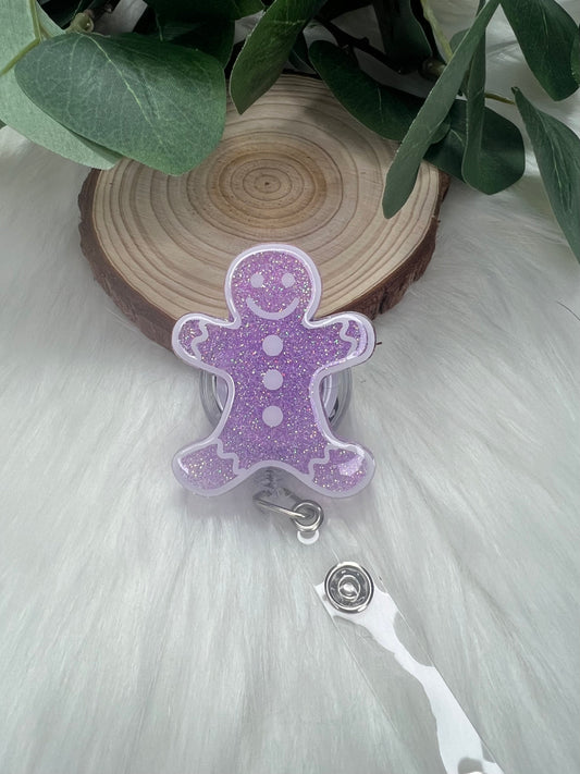 Lavender Ginderbread Badge Reel—Pink Christmas Badge Reel-Nurse Badge Reel-Winter Badge Reel-Festive Badge Reel-Stocking Stuffer