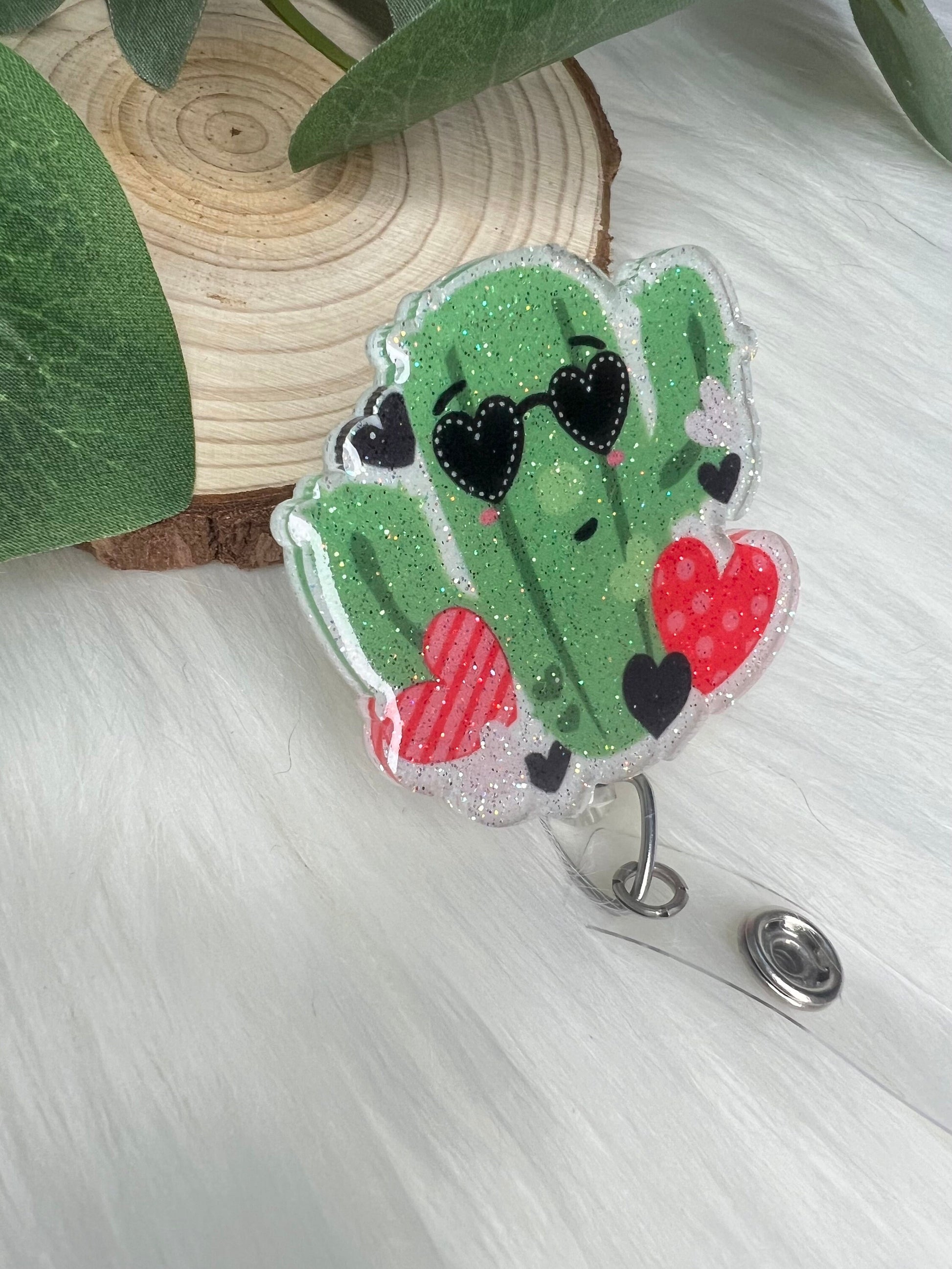 Valentines Cactus Badge Reel--Heart Badge Reel-Cupid Badge Reel-Love Day Coworker Gift-Valentine's Gift-Glitter Badge Reel-Nurse Badge Reel