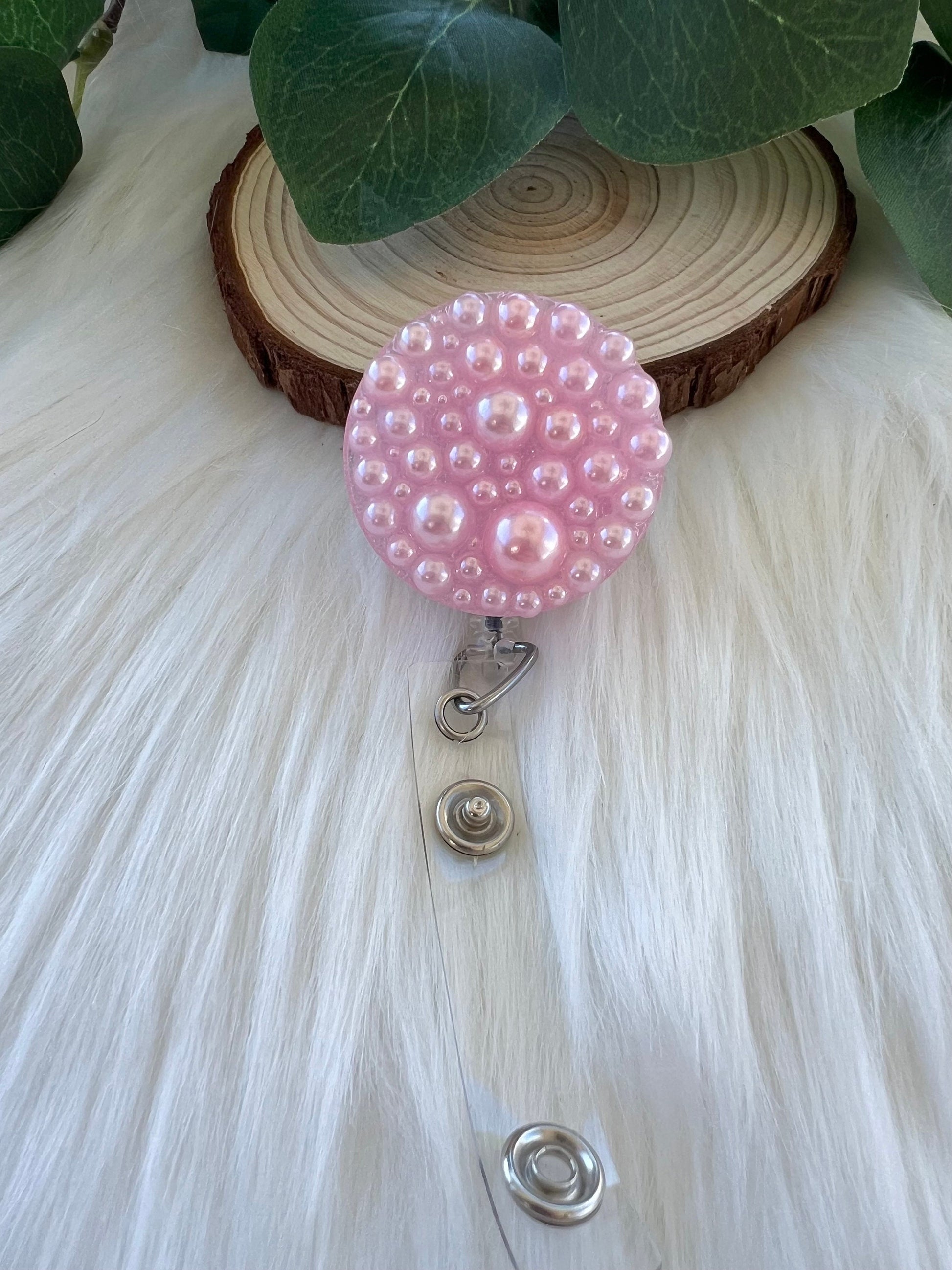 Pink Pearl Badge Reel--Heart Badge Reel-Pearl Badge Reel-Pearl Badge Holder-Badge Reel Cute-Glitter Badge Reel-Flashy Badge