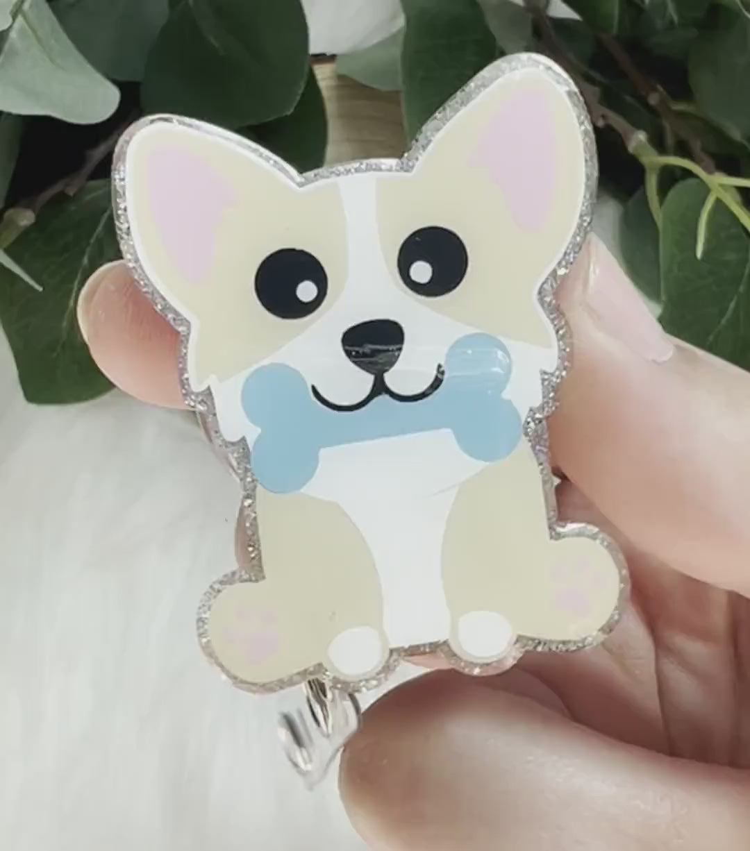 Corgi Dog Badge Reel--Funny Badge Reel-Dog Mom Badge Reel-Dog Mom Gifts-Corgi Gift-Coworker Gift-Glitter Badge Reel-Nurse Badge Reel