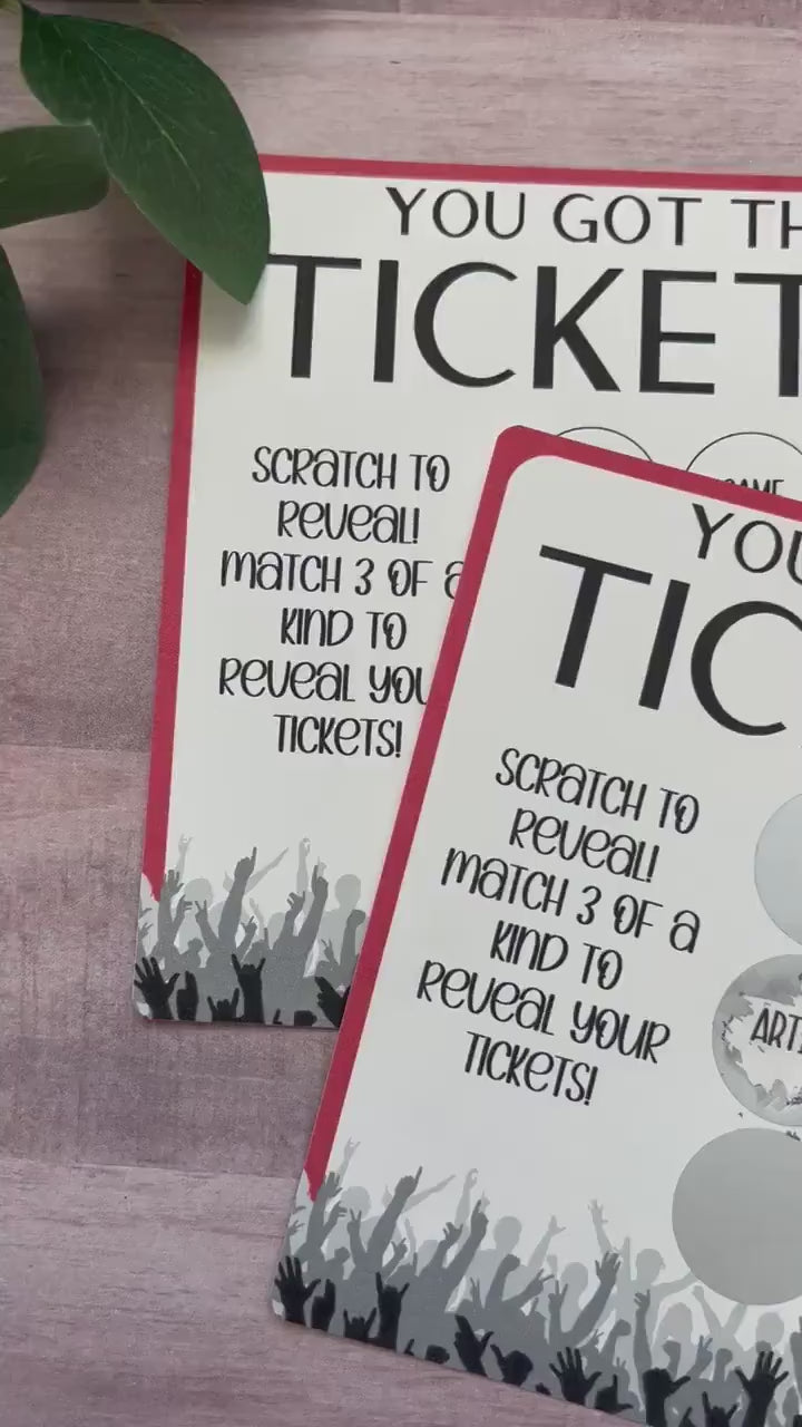 Ticket Scratch and Match Card-- Concert Ticket-Custom Concert-Concert Gift-Scratch Off Card-Ticket Gift-Scratch Card-Event Ticket Card