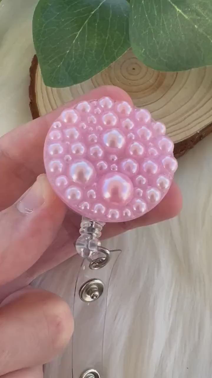 Pink Pearl Badge Reel--Heart Badge Reel-Pearl Badge Reel-Pearl Badge Holder-Badge Reel Cute-Glitter Badge Reel-Flashy Badge