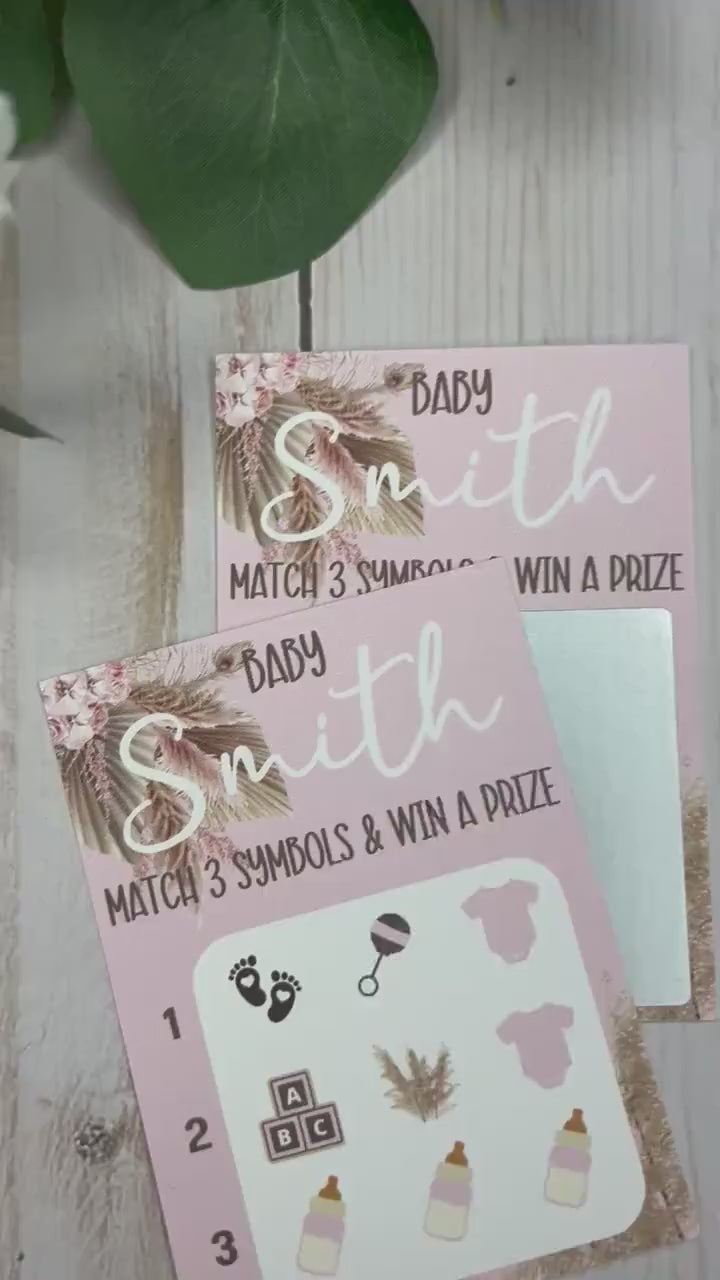 Boho Baby Girl Lotto Scratch Game-Custom Baby Lottery Game-Diaper Raffle Ticket-Baby Shower Reveal-Scratch Off Game-Pampas Grass Baby Shower