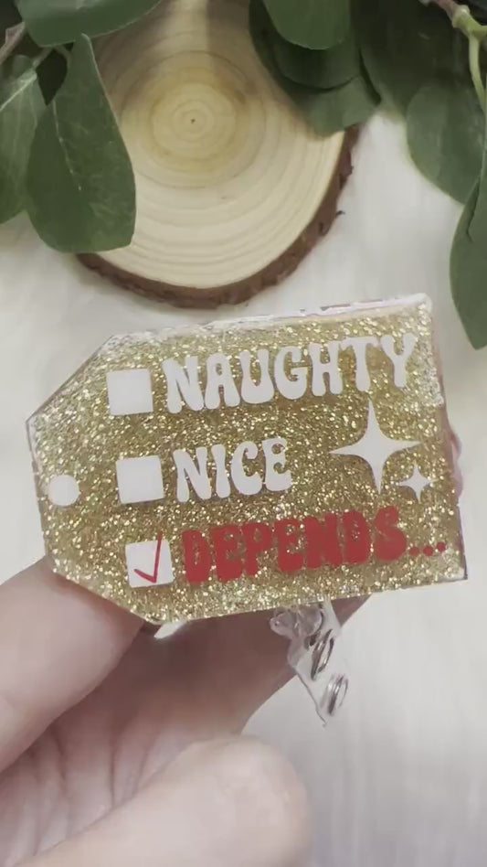 Naughty Nice Badge Reel--Christmas Badge Reel-Nurse Badge Reel-Winter Badge Reel-Glitter Badge Reel-Festive Badge Reel-Stocking Stuffer