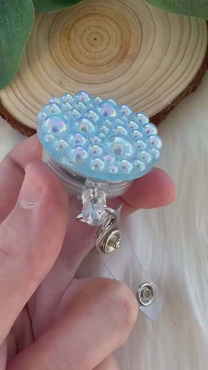 Blue Pearl Badge Reel--Heart Badge Reel-Pearl Badge Reel-Pearl Badge Holder-Badge Reel Cute-Glitter Badge Reel-Flashy Badge