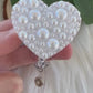 White Pearl Badge Reel--Heart Badge Reel-Pearl Badge Reel-Pearl Badge Holder-Badge Reel Cute-Glitter Badge Reel-Flashy Badge