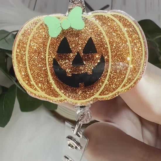 Jack O Lantern Badge Reel--Halloween Badge Reel-Nurse Badge Reel-Fall Badge Reel-Glitter Badge Reel-Festive Badge Reel-Stocking Stuffer