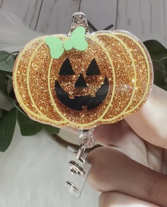 Jack O Lantern Badge Reel--Halloween Badge Reel-Nurse Badge Reel-Fall Badge Reel-Glitter Badge Reel-Festive Badge Reel-Stocking Stuffer