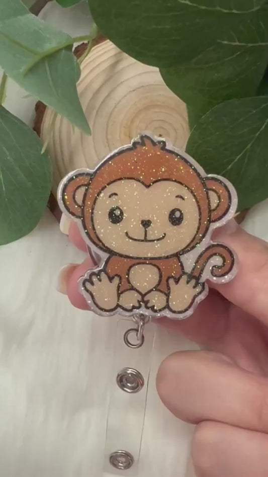 Monkey Badge Reel--Baby Monkey Badge Reel-baby Animal Badge Reel-Dog Mom Gifts-Veterinarian Gift-Monkey Lover Gift-Glitter Badge Reel