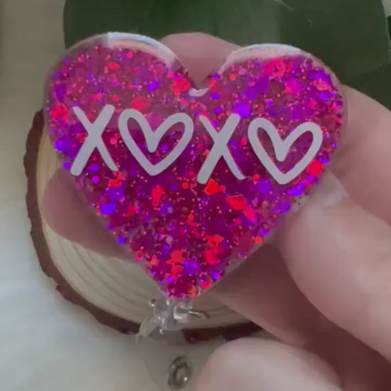 XOXO Glitter Heart Badge Reel--Heart Badge Reel-Cupid Badge Reel-Love Day Gift-Valentine's Gift-Glitter Badge Reel-Flashy Badge Reel