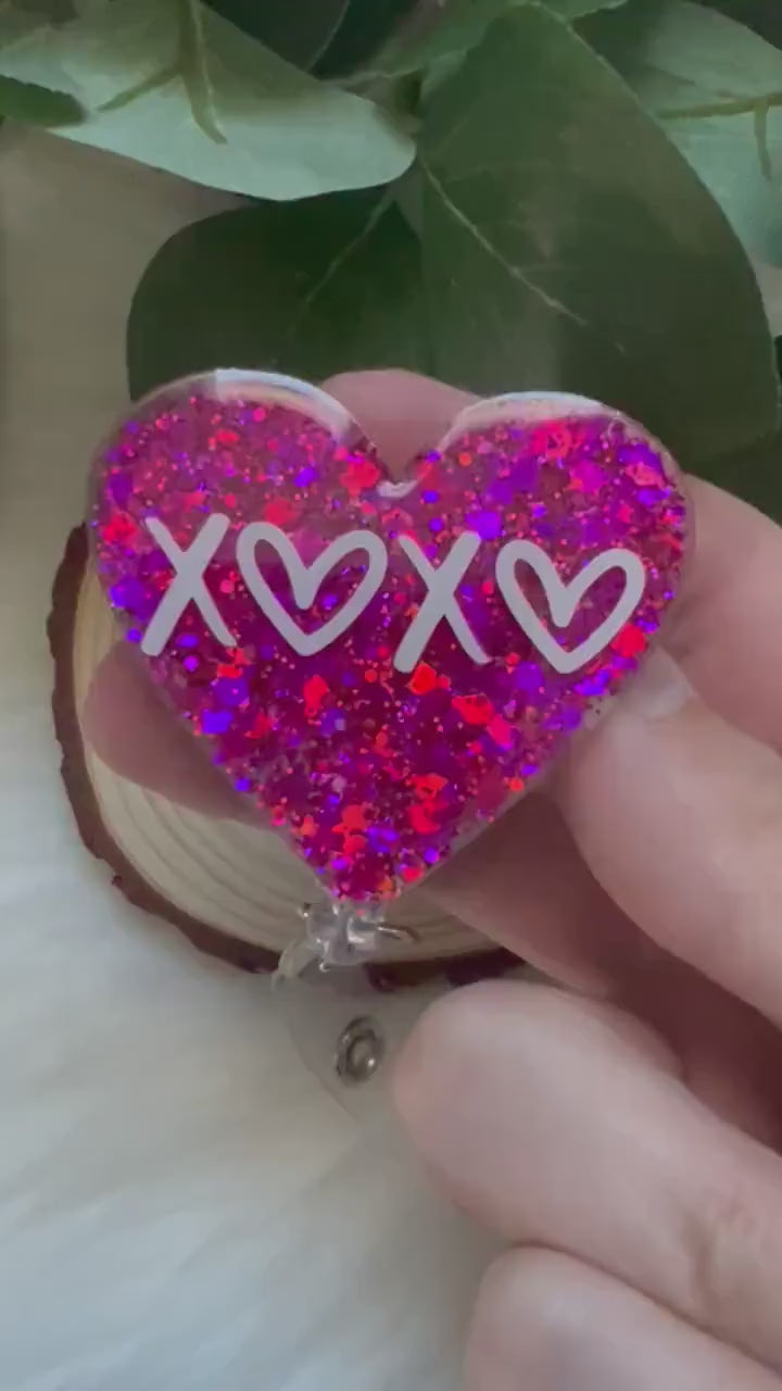 XOXO Glitter Heart Badge Reel--Heart Badge Reel-Cupid Badge Reel-Love Day Gift-Valentine's Gift-Glitter Badge Reel-Flashy Badge Reel