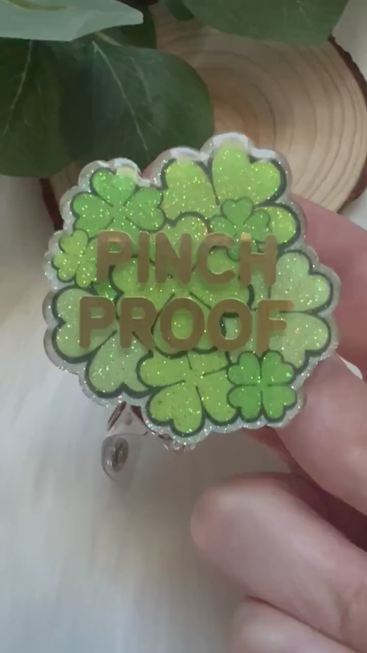 Glitter Pinch Proof Badge Reel--St. Patricks Badge Reel-Lucky Clover Badge Reel-Coworker Gift-Glitter Leprechaun Badge-Nurse Badge Reel